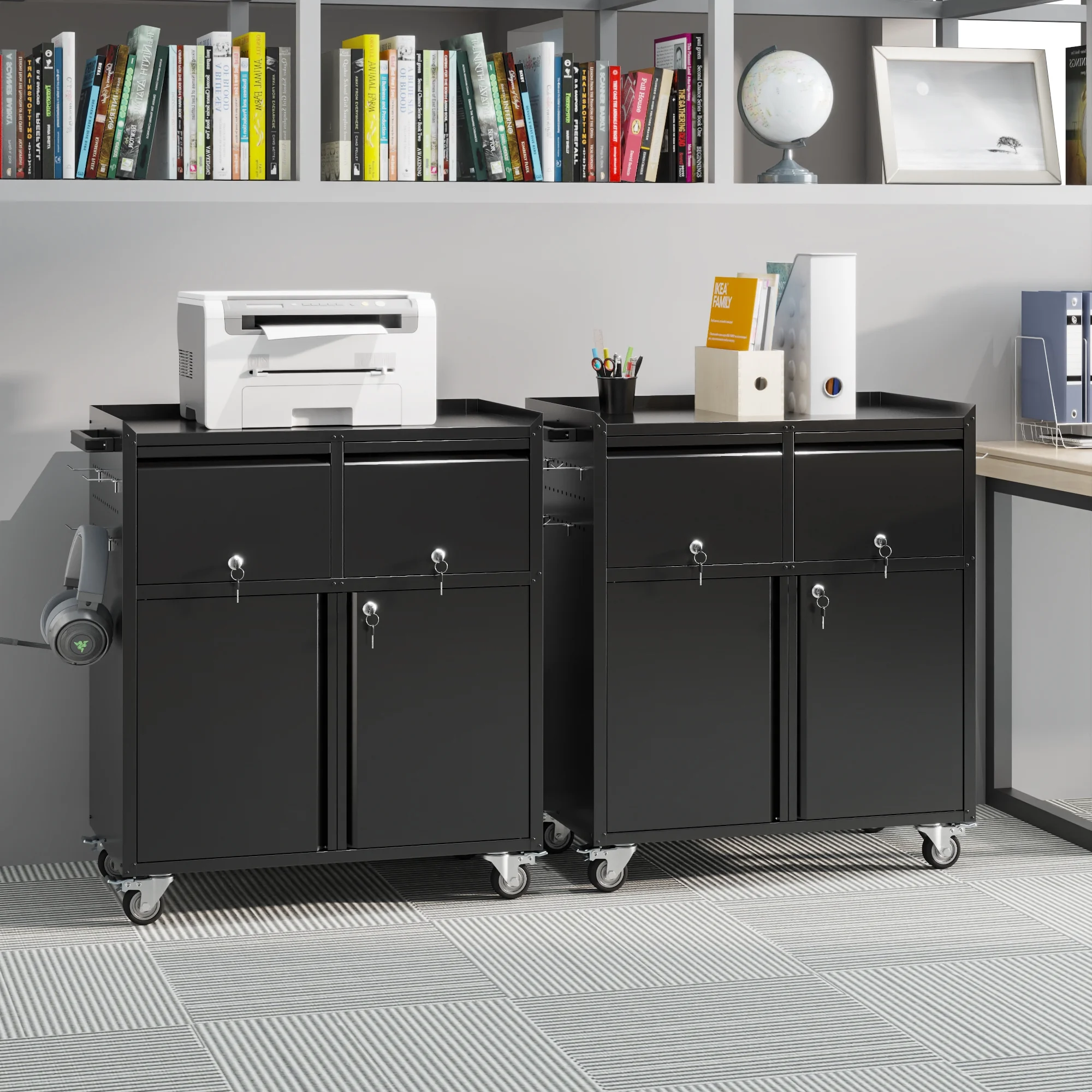 Gaeanet Rolling Tool Storage Cabinet with 5 Adjustable Shelves and Pegboard,Metal Garage Storage Cabinet with Wheels for Garage Home Office Utility Room,71" H-32" W-16" D,Required Assembly, Black - Image 53