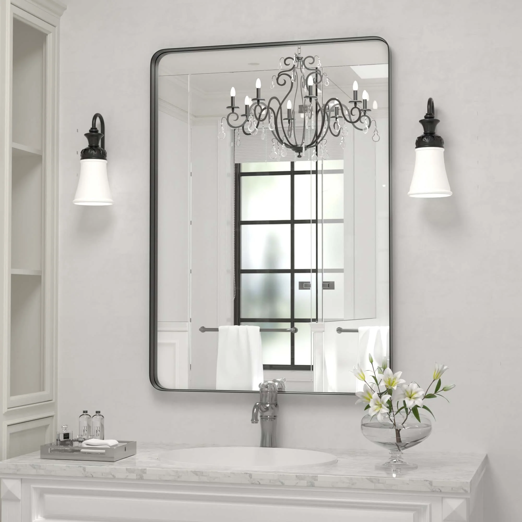 Wall Mirror Vanity Mirror, Bathroom Mirror with Rounded Corners, 1 Piece