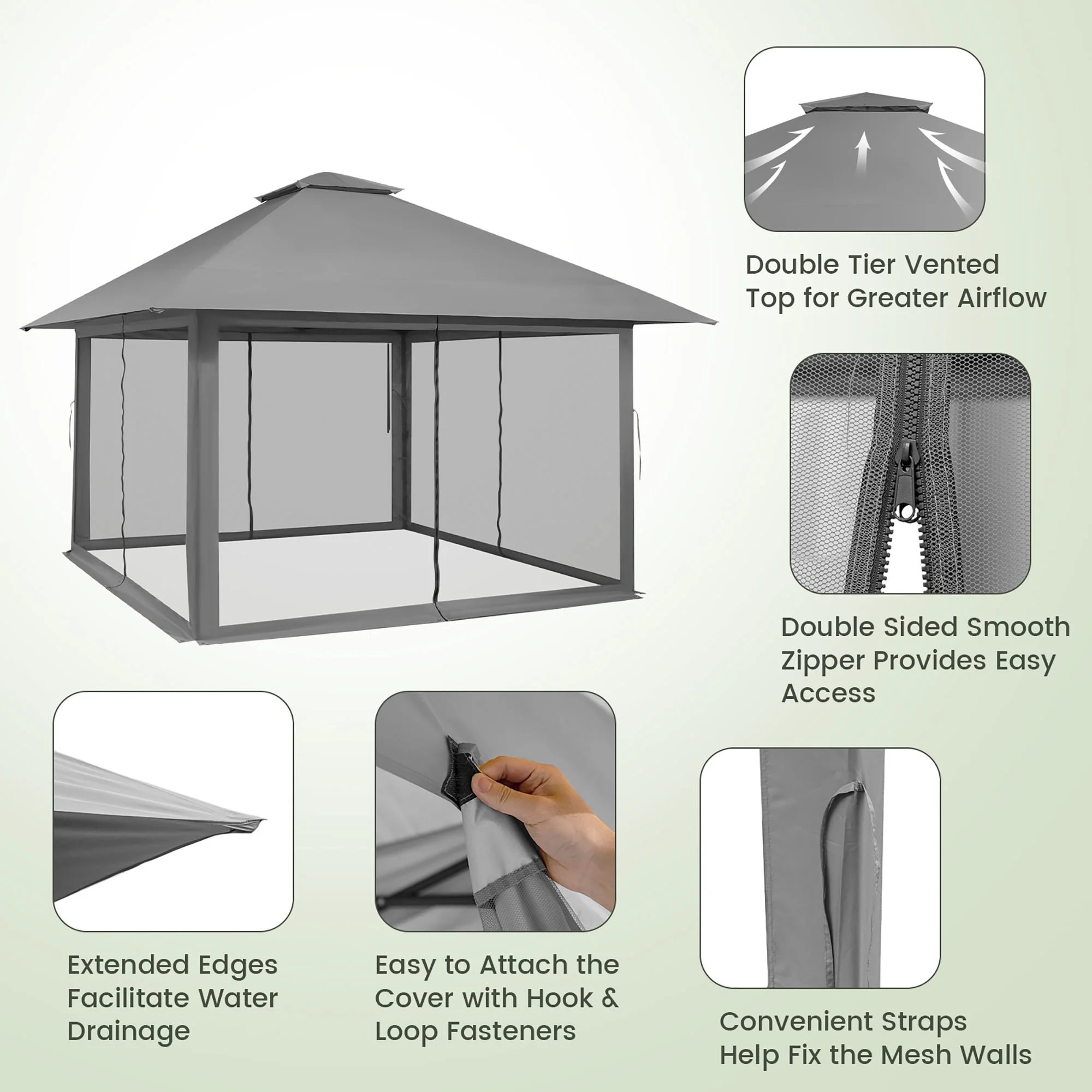 Costway 13x13ft Pop-up Instant Canopy Tent Mesh Sidewall UV50+ Adjust Outdoor Patio Khaki - Image 16