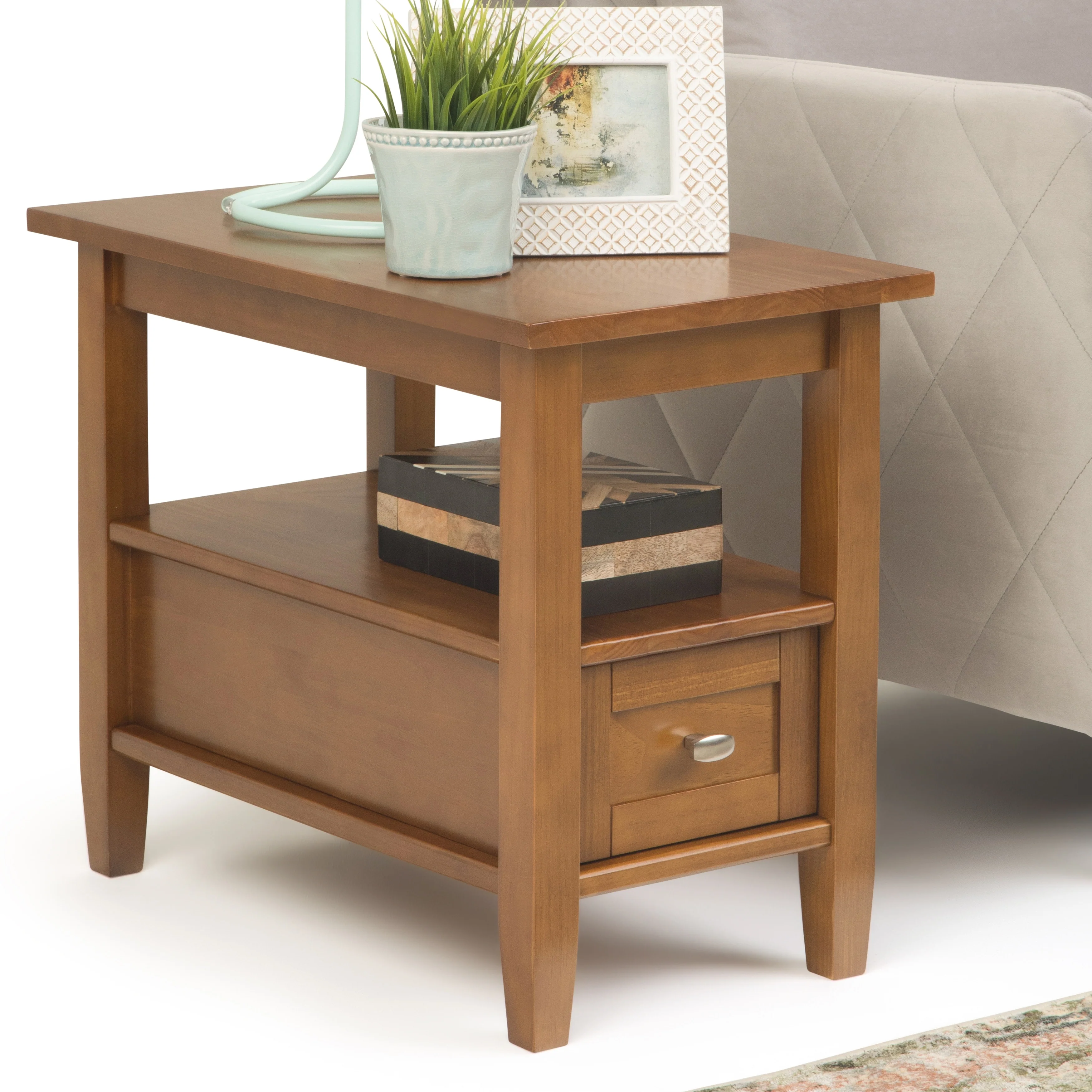 14" Wide Solid Wood Narrow Side Table, Rectangle Transitional Style Accent Table - Image 6