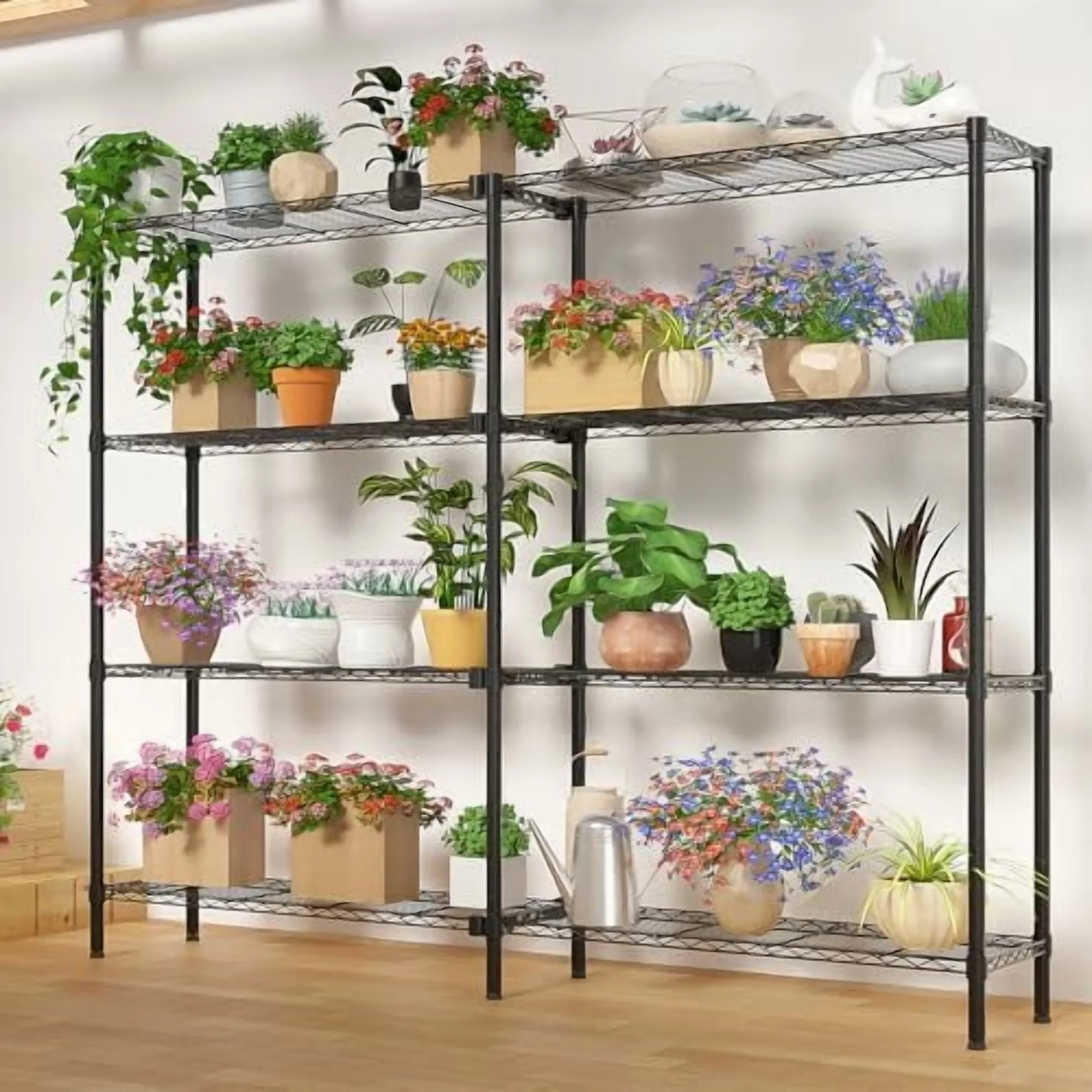 Tier Storage Shelves Standing Shelf Units NSF Wire Garage Organizer Heavy Duty Garage Shelving Unit L Shaped Clothes Rack for Corner Laundry Bathroom Kitchen Pantry Closet (Black, 4 Tire) - Image 2