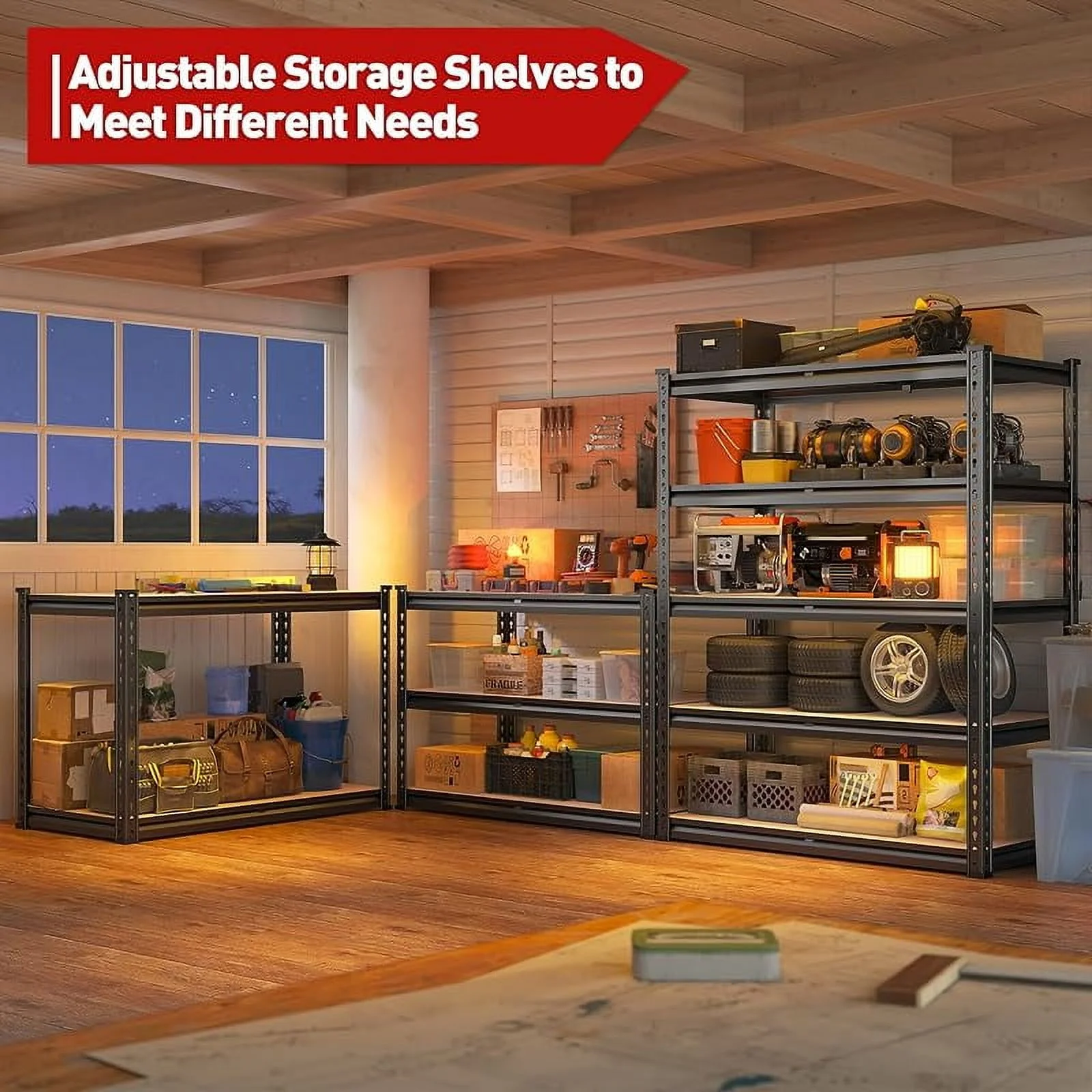 5 Tier Garage Storage Shelves, Industrial Style, 72"H x 35.5"W x 15.8"D, 2000LBS Capacity, Adjustable Height, Divisible Shelves - Image 6