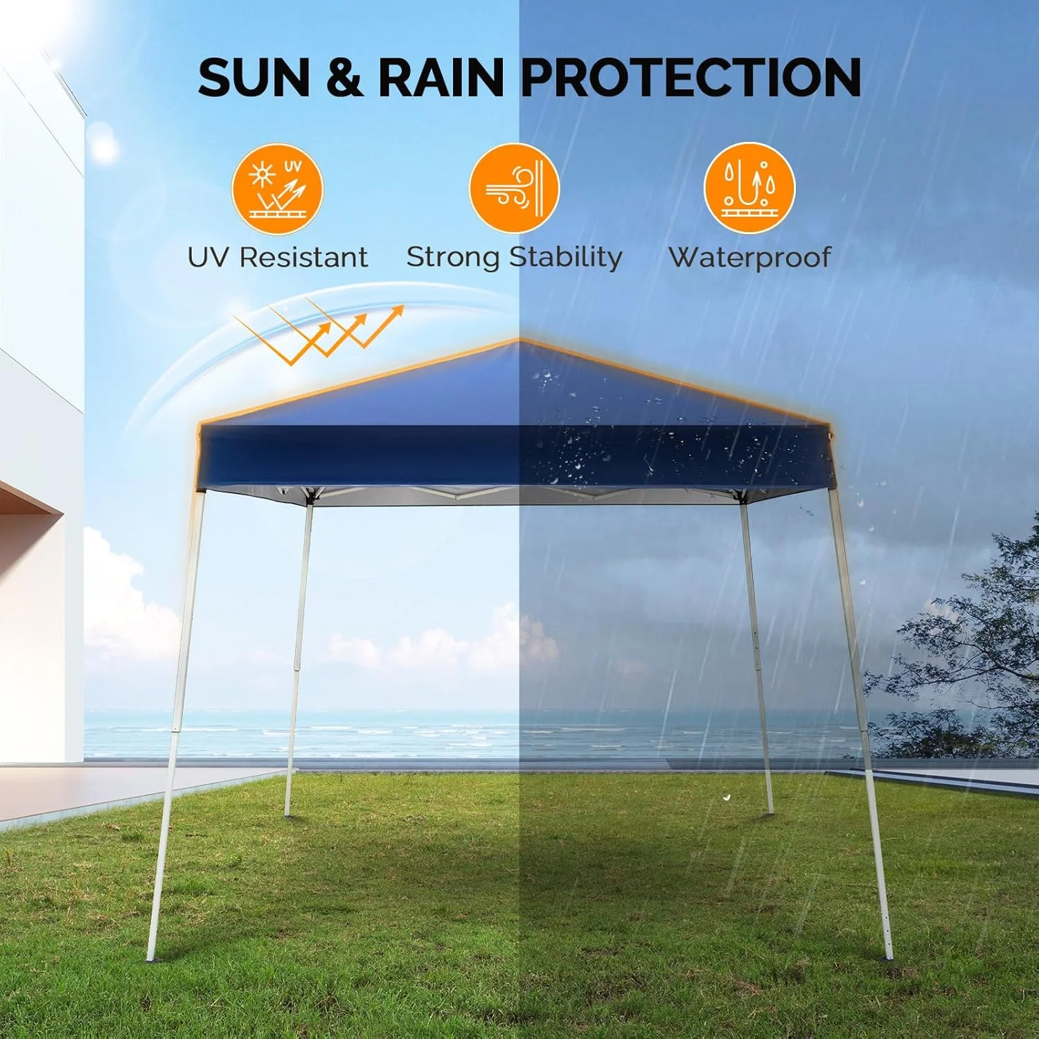 6x6 ft Pop Up Canopy Tent, Outdoor Foldable Portable Canopy for Camping, Patio, Easy Up Gazebo with Carry Bag Slant Legs - Image 6