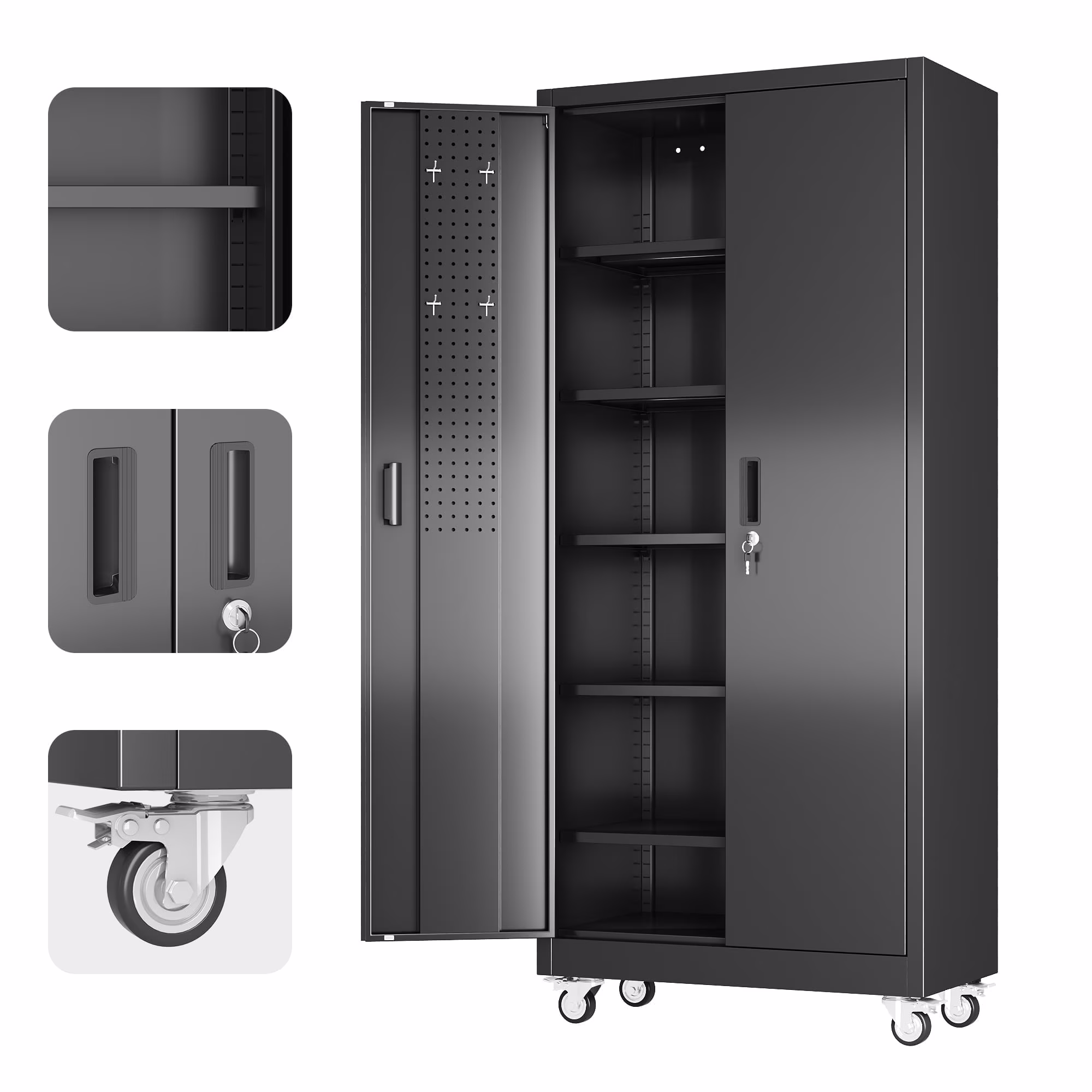 Aobabo Metal Storage Cabinet with Lock,Garage Storage Cabinet with Wheels,72In Steel Storage Cabinet for Garage Home Storage, Black Required-Assembly