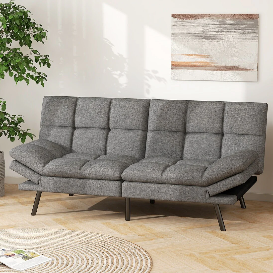 Convertible Futon Sofa Bed with Memory Foam, Foldable Loveseat Sleeper with Adjustable Armrests - Image 20