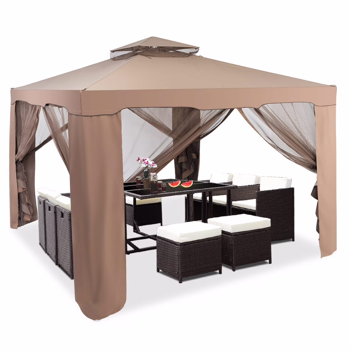 Gymax 10'x 10' Canopy Gazebo Shelter W/Mosquito Netting Outdoor Patio Beige - Image 3