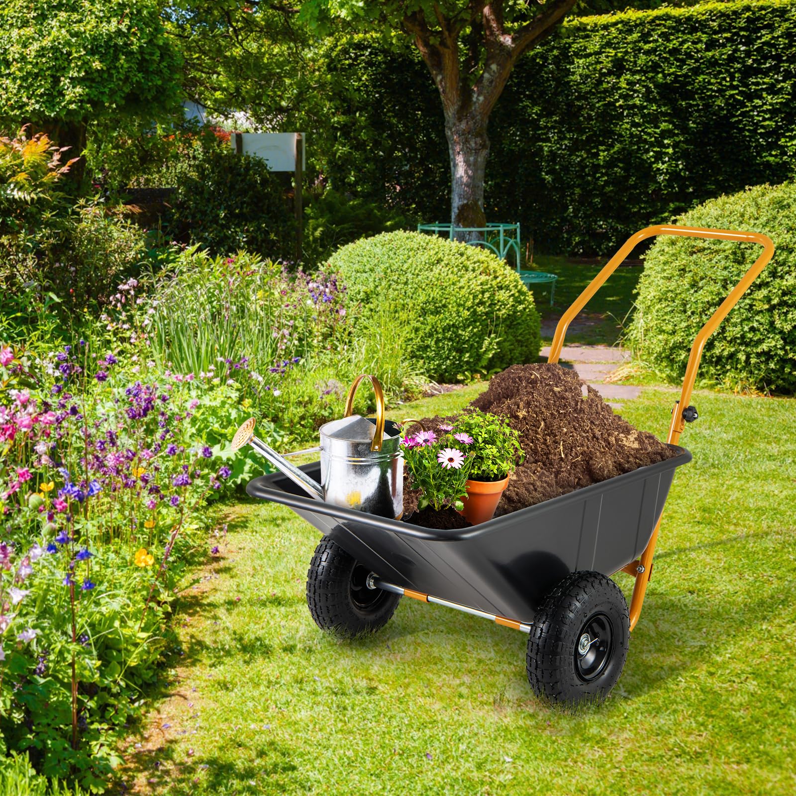 Dual-Wheel Wheelbarrow – Heavy-Duty Garden Cart with Pneumatic Tires, 330LBS Capacity - Image 2