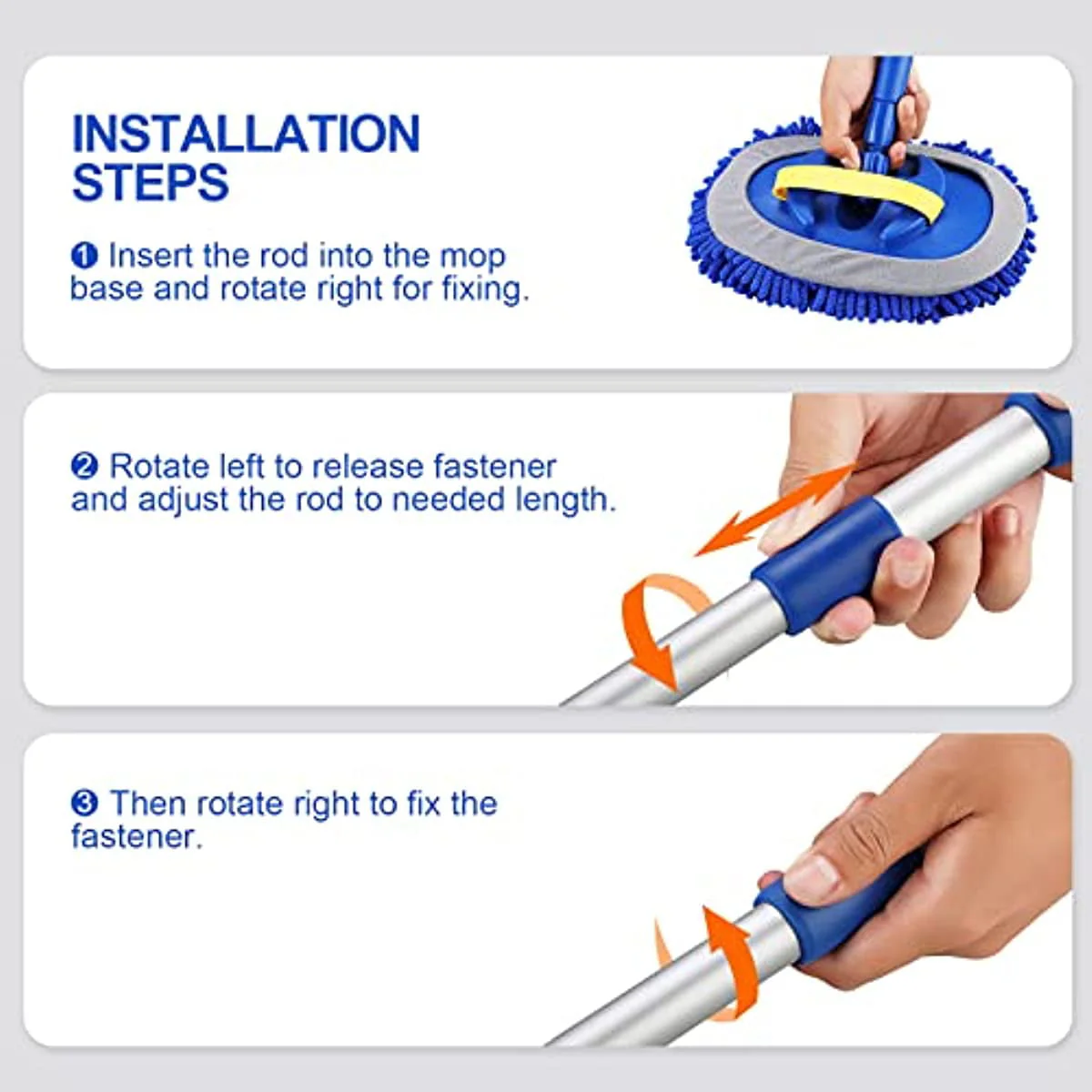 Car Wash Brush Kit with 41" Long Handle,5 in 1 Car Cleaning Mop,Microfiber Car Wash Brush,Glass Scrubber Vehicle Cleaner Kit,Blue - Image 5