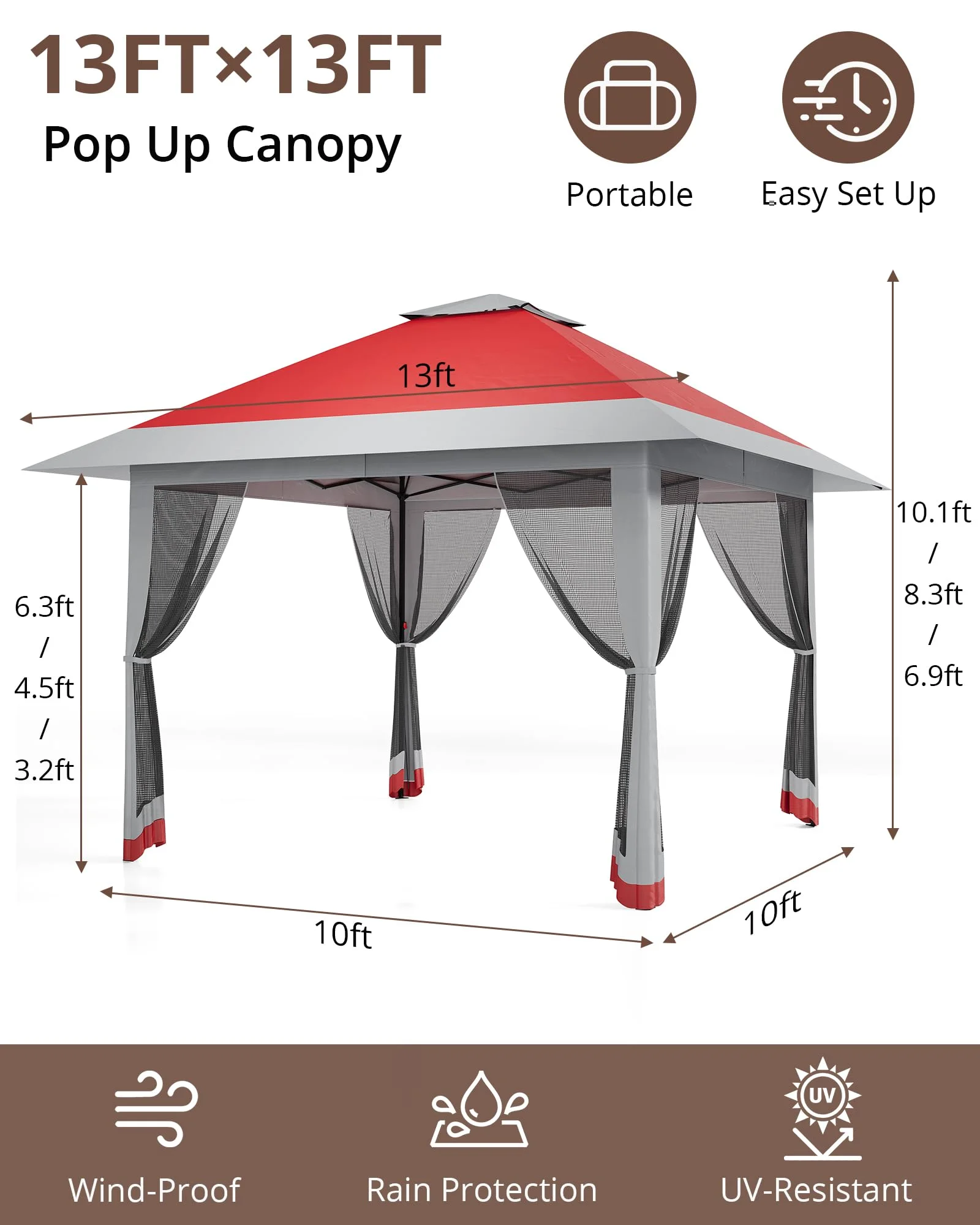 Accreate 13' X 13' Outdoor Patio Gazebo,Outdoor Canopy Tent with Mosquito Netting,Backyard Tent for Party, Wedding, Outdoor Dining, Patio, Backyard - Image 32