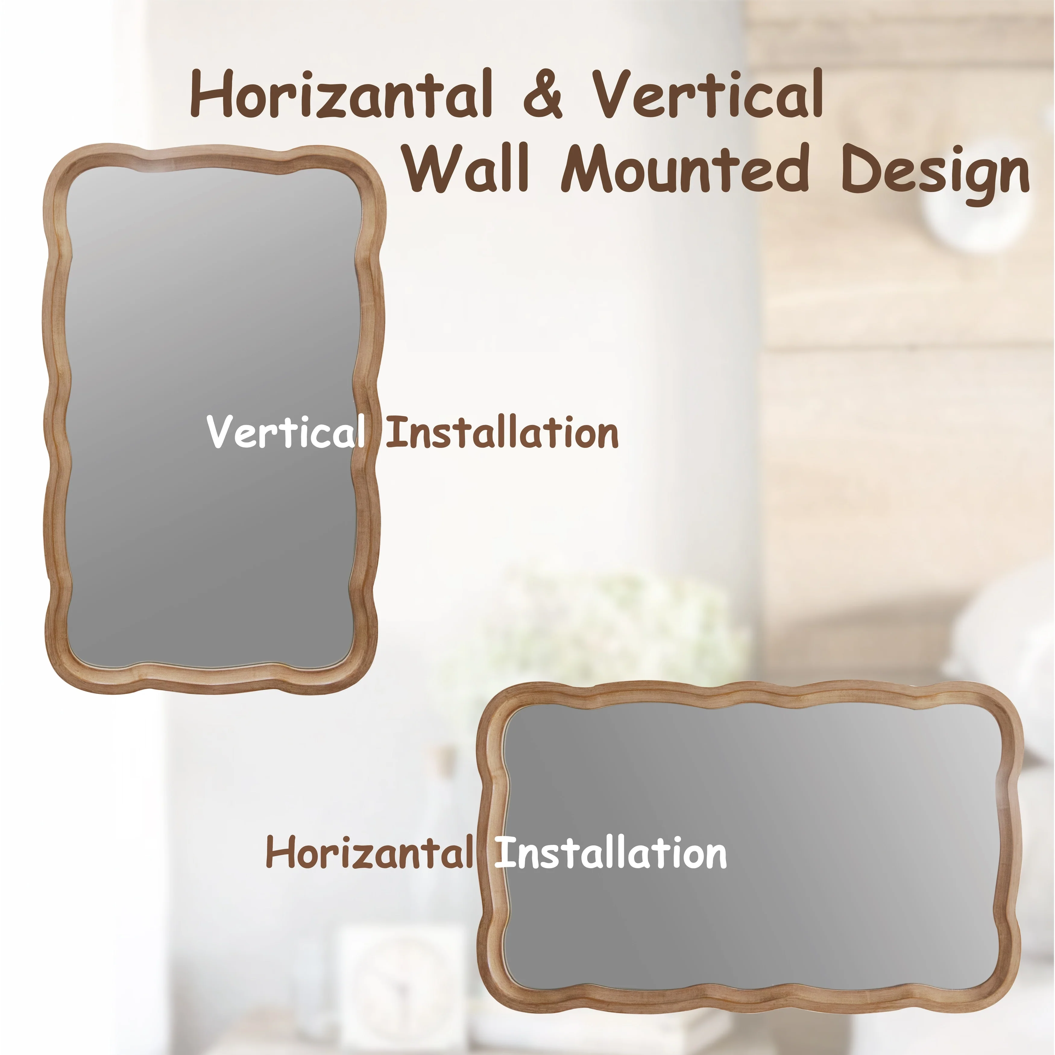 Curved Scallop Wood Frame Accent Mirror, Modern Decorative Wall Mirror for Living Room, Bedroom and Entryway - Image 14