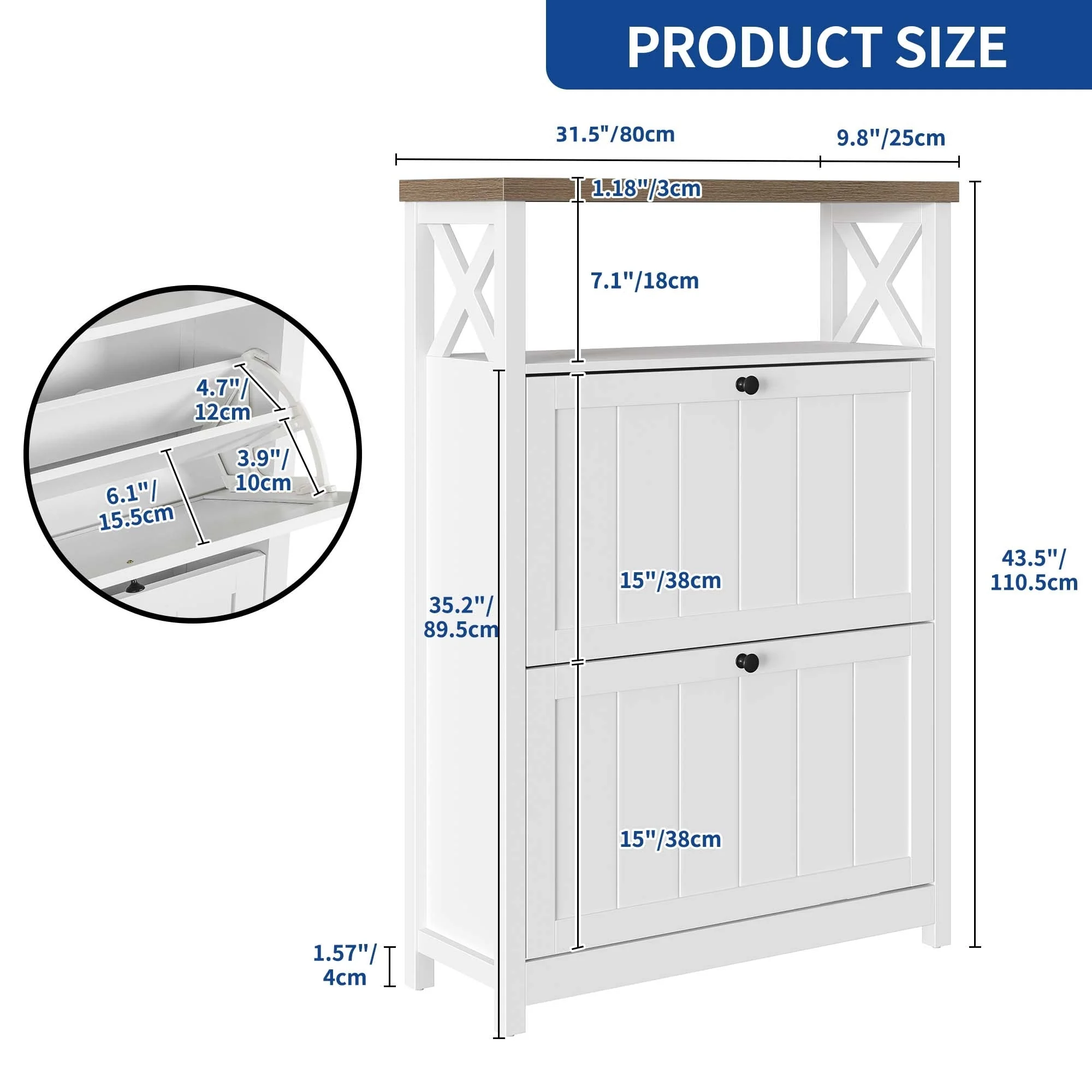 Shoe Storage Cabinet Organizer with 2 Compartments, Entryway and Hallway Shoe Cabinet - Image 24