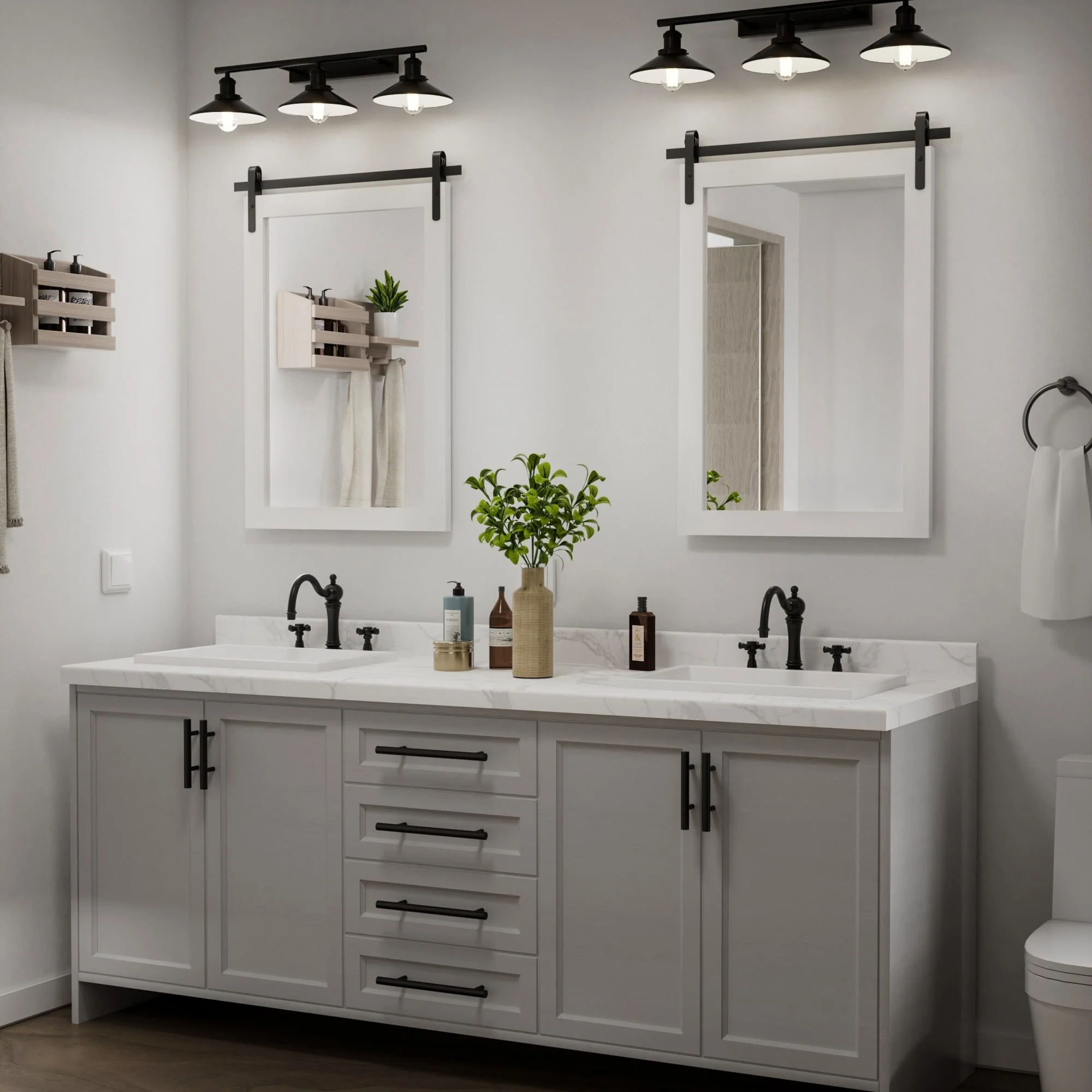 Modern Rectangular Wall Mirror with Wood Frame, Bathroom and Barn Door Mirror, Multiple Sizes - Image 22