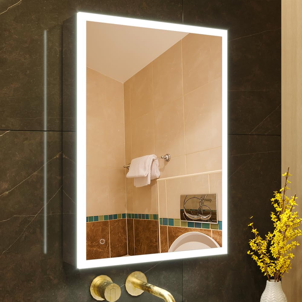 31x28 Inch Two Doors Aluminum LED Bathroom Medicine Cabinet with Mirror - Image 2