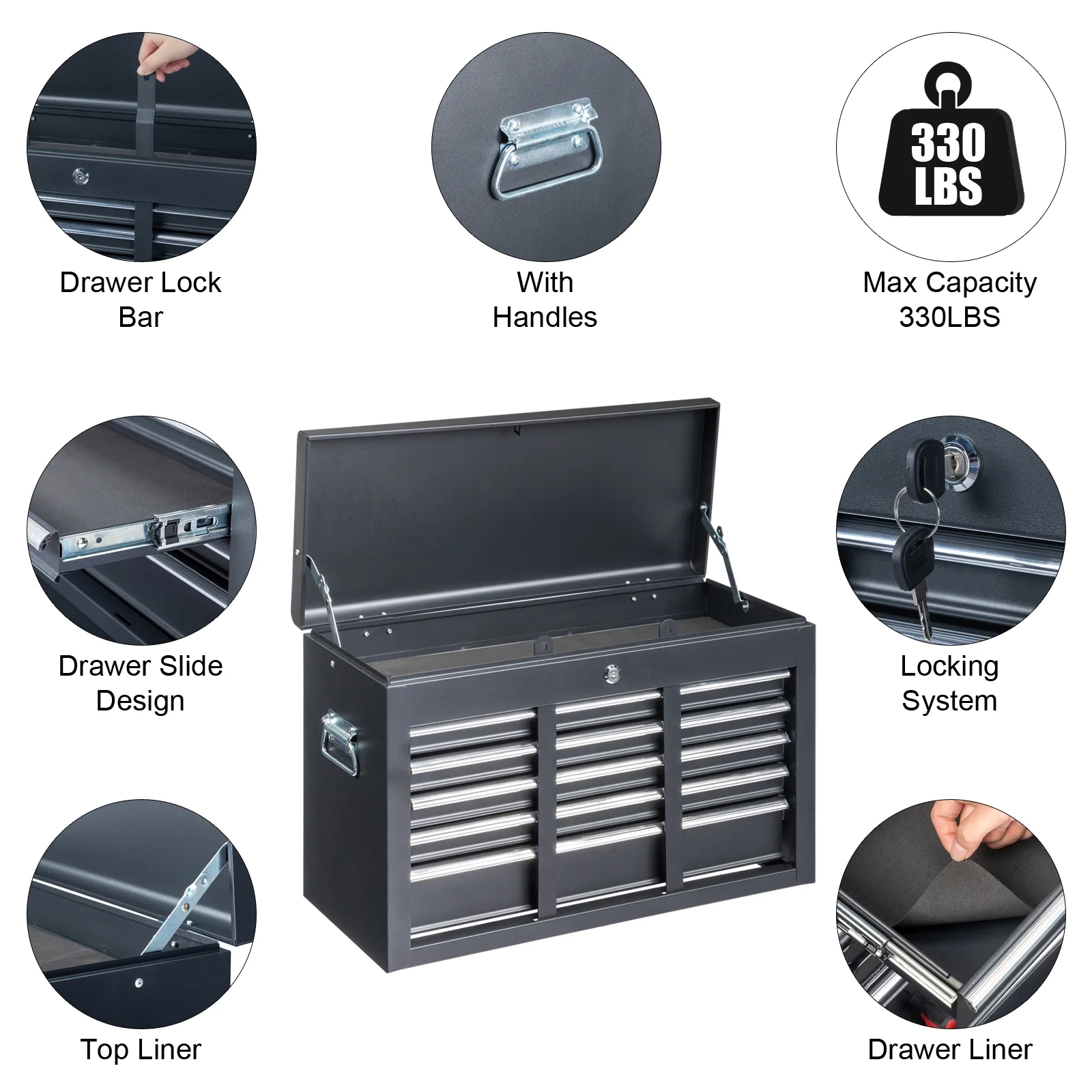 Ktaxon Tool Box, Portable 5 Drawer Steel Toolbox with Top Storage Tray & Carrying Handle, for Garage Trunk Household, Black - Image 9