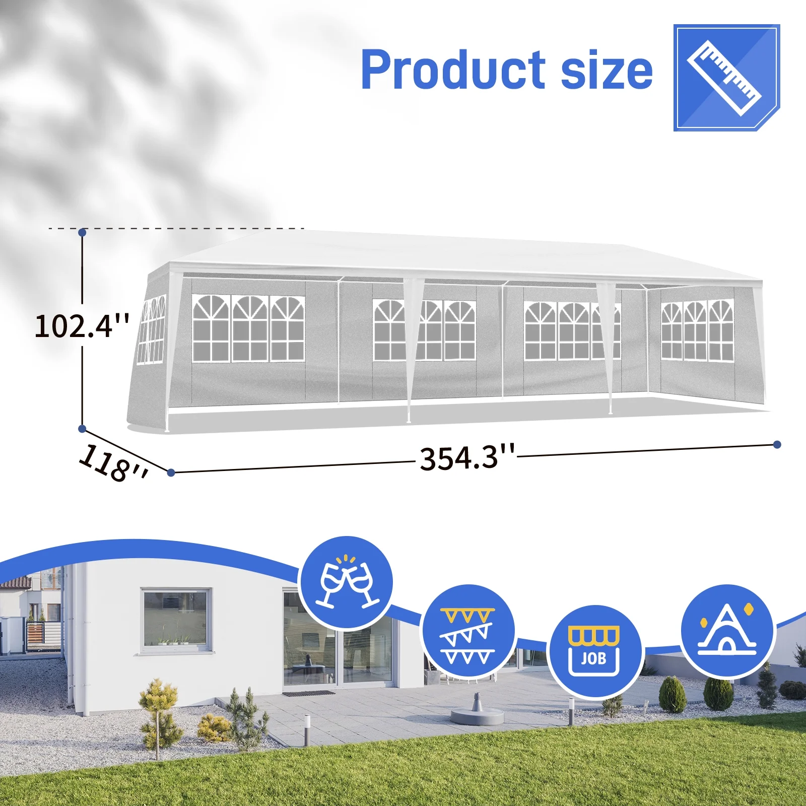 10'x30' White Outdoor Party Tent Gazebo - Waterproof PE Canopy with 8 Removable Sidewalls & Windows, Heavy Duty Iron Frame for Weddings, Events, Patios & Backyards - Image 9