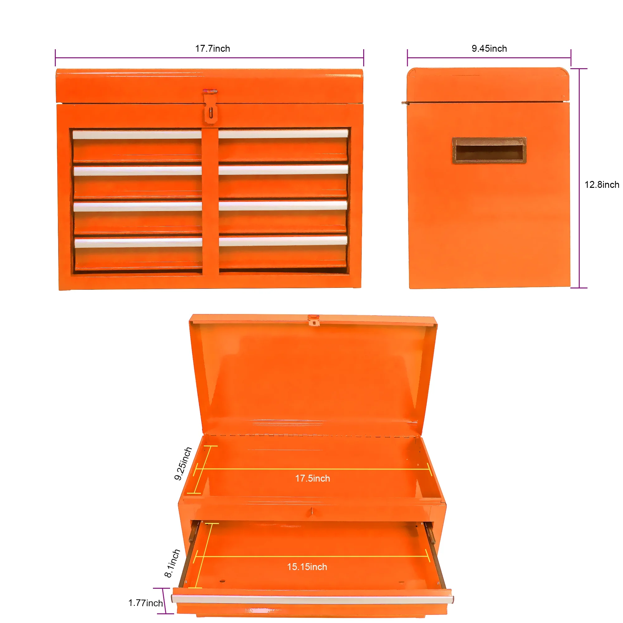 5-Drawer Rolling Tool Chest & Removable Tool Box with Locking System, Tool Box Organizer with 4 Wheels&Hooks, Large Capacity Garage Storage Cabinet for Warehouse and Repair Shop, Orange - Image 9