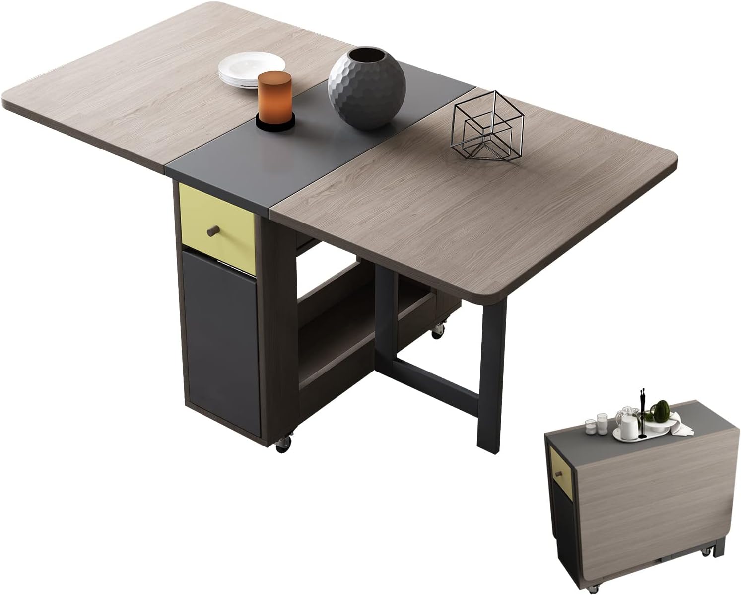 Folding Dining Table with Storage, Kitchen Table for Small Spaces - Image 2