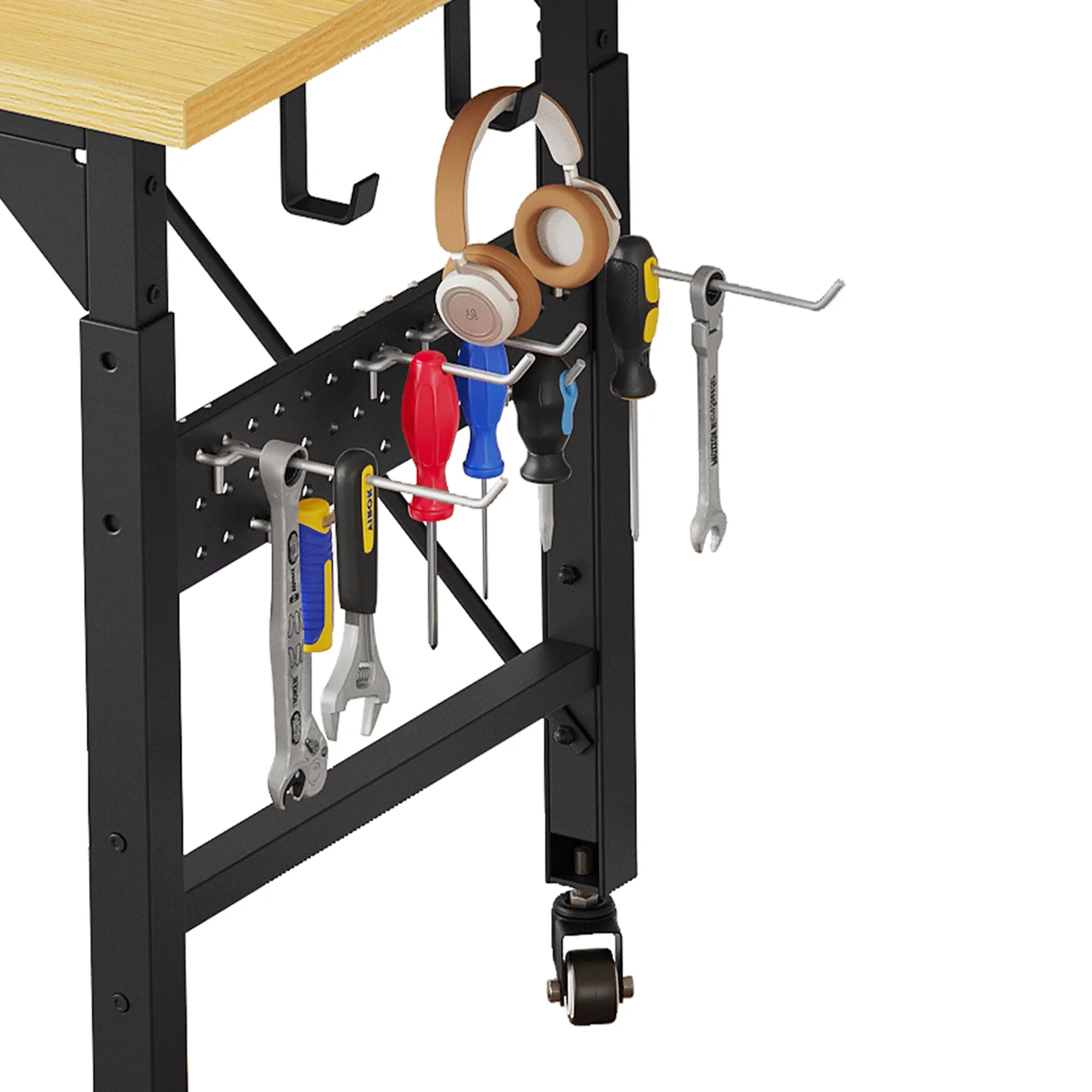 DEXTRUS Multifunctional Workbench with Wheels, 59.1" x 23.6" with Pegboard Worktable w/ Power Outlets, A3 Steel Work Bench For Garage max. Heavy Duty Workbench 2000lbs Weight Capacity - Image 5