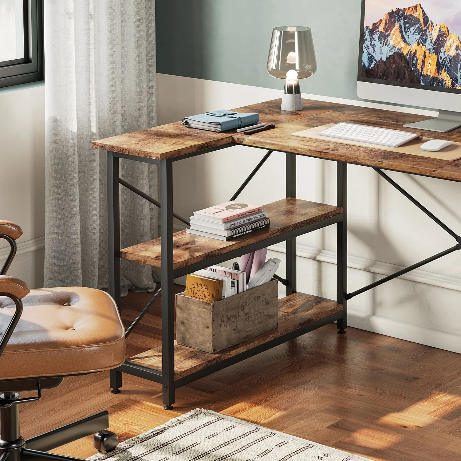Small L Shaped Computer Desk with Storage Shelves, Compact Corner Workstation for Home Office and Study - Image 13