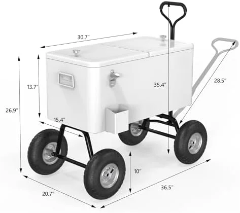 80 Quart Wagon Rolling Cooler Ice Chest, /Long Handle and 10" Wheels, Portable Beach Patio Party Bar Cold Drink Beverage, Outdoor Park Cart on Wheels - Image 7
