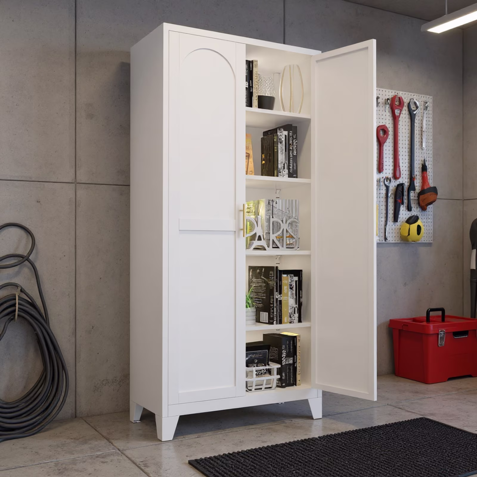 Homy Casa Garage Storage Cabinet with 2 Doors, Adjustable Shelves, Heavy Duty Organizer, White