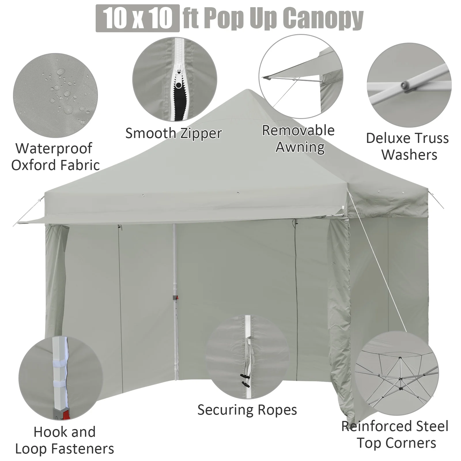 Patiojoy 10x10ft Pop up Tent, 4 Height Adjustment Folding Camping Tent with Awning Blue - Image 40