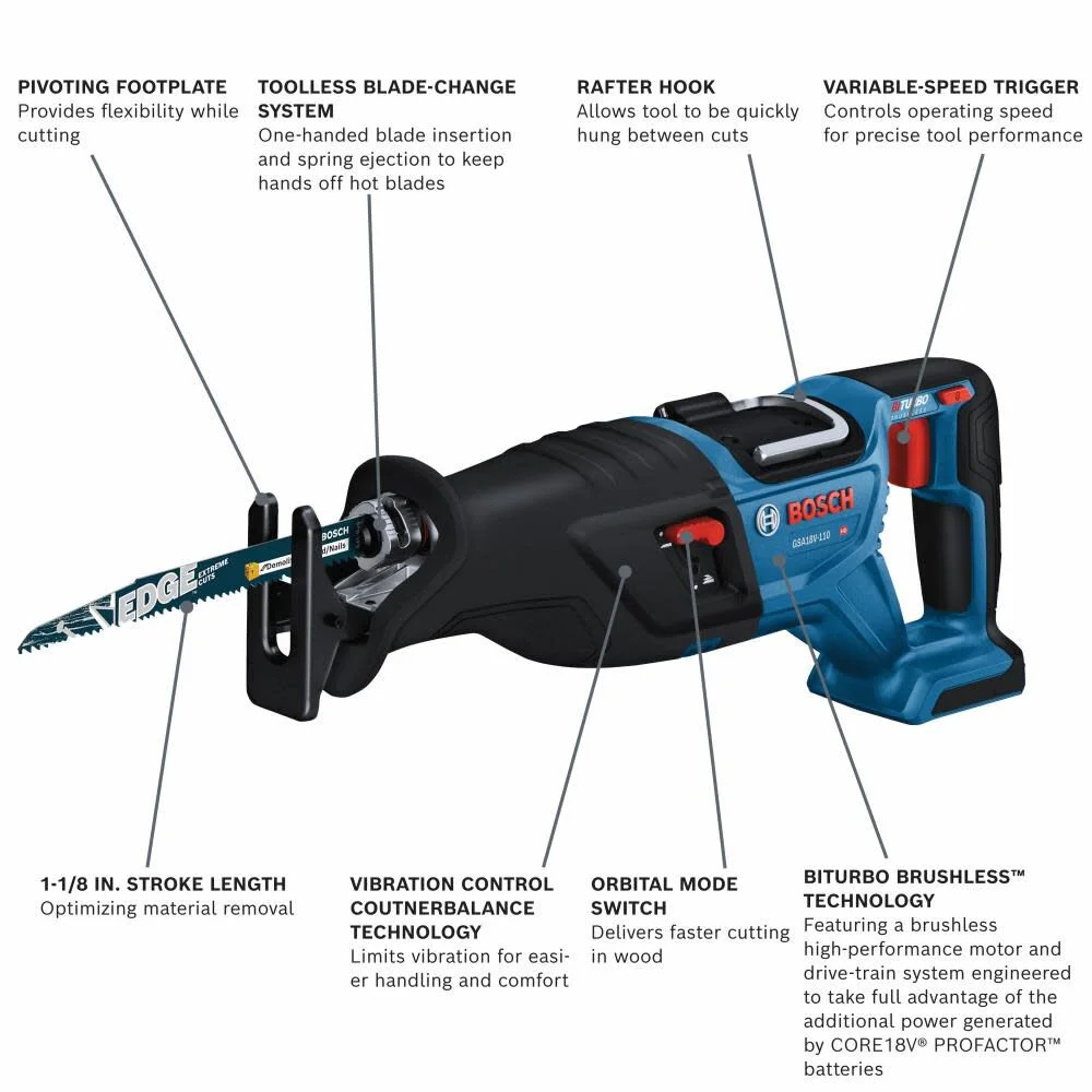 Bosch Profactor 18V 1 1/8In Reciprocating Saw (Bare Tool) - Image 2