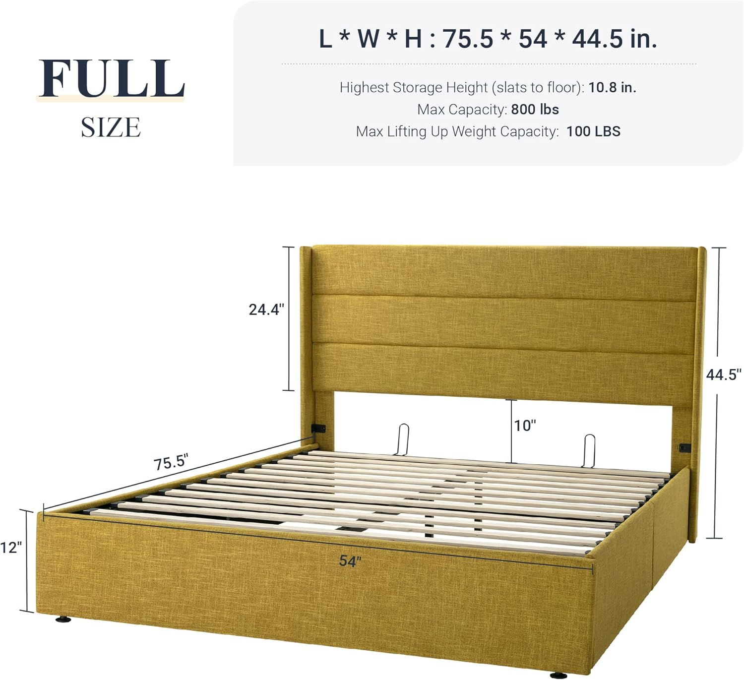Queen Size Lift Up Storage Bed with Wingback Headboard, Upholstered Platform Bed Frame with Hidden Storage - Image 57
