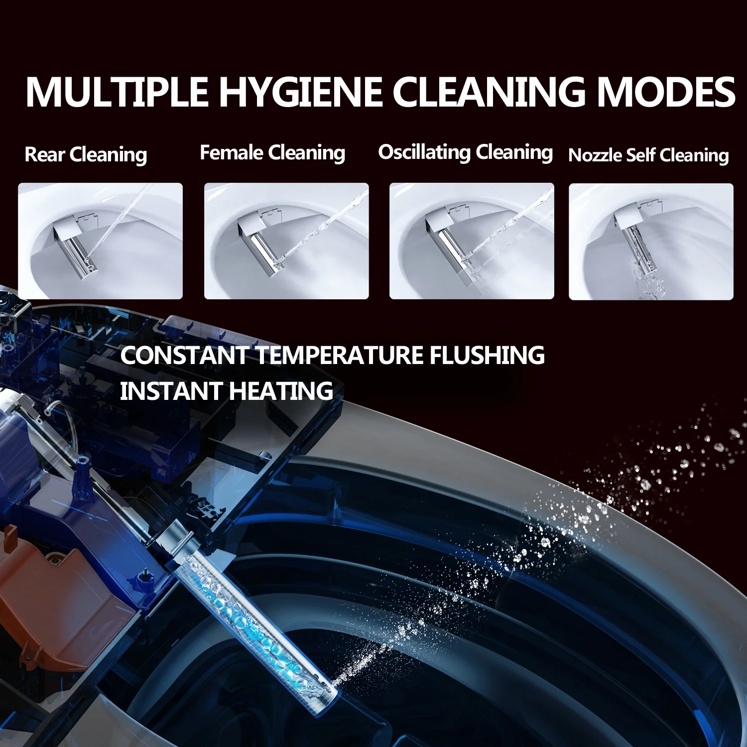 WLJBIDET Toilet Bidet Seat, Instant Warm Water, Self-Cleaning Nozzle, Multiple Spraying Modes, Electric Heated Seat, Warm Air Drying, Soft Closed Lid, Display Screen, Requires Electricity, Elongated - Image 4