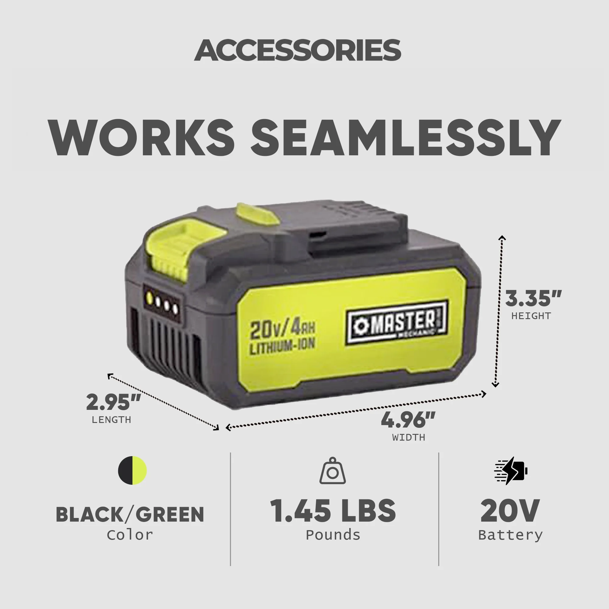 Master Mechanic 2 Pack 20V Lithium Ion Rechargeable Tool Charging Battery - Image 5