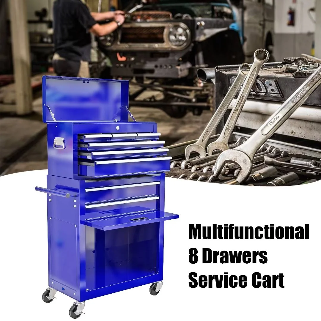 8-Drawer Rolling Tool Chest with Wheels, High Capacity Tool Storage Removable Tool Box Combo, Tool Storage Cabinet with Lockable Drawers, Toolbox for Workshop and Mechanics Garage, Blue - Image 2