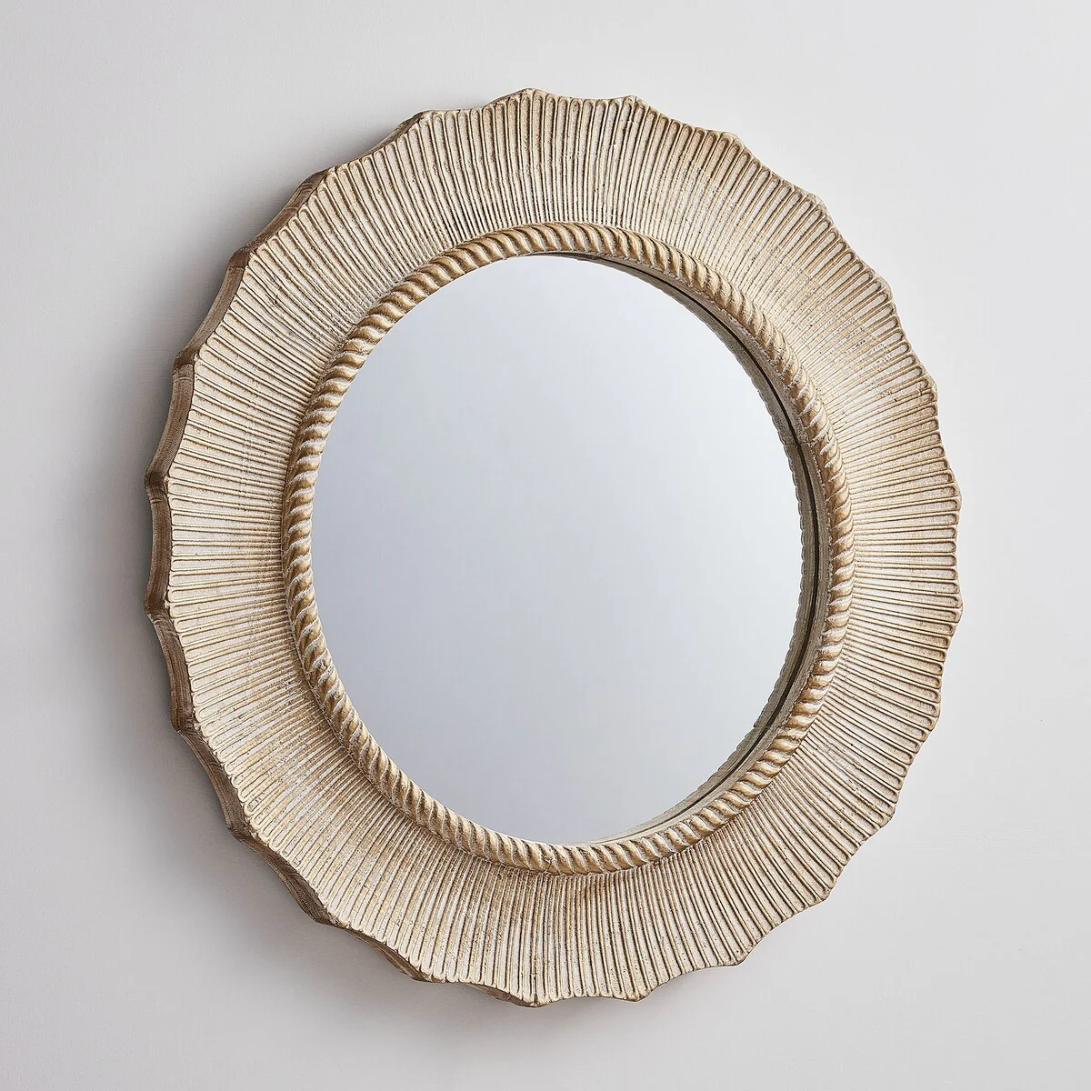 30 Inch Bohemian Beige Round Wood Bathroom Vanity Wall Mirror - Image 4