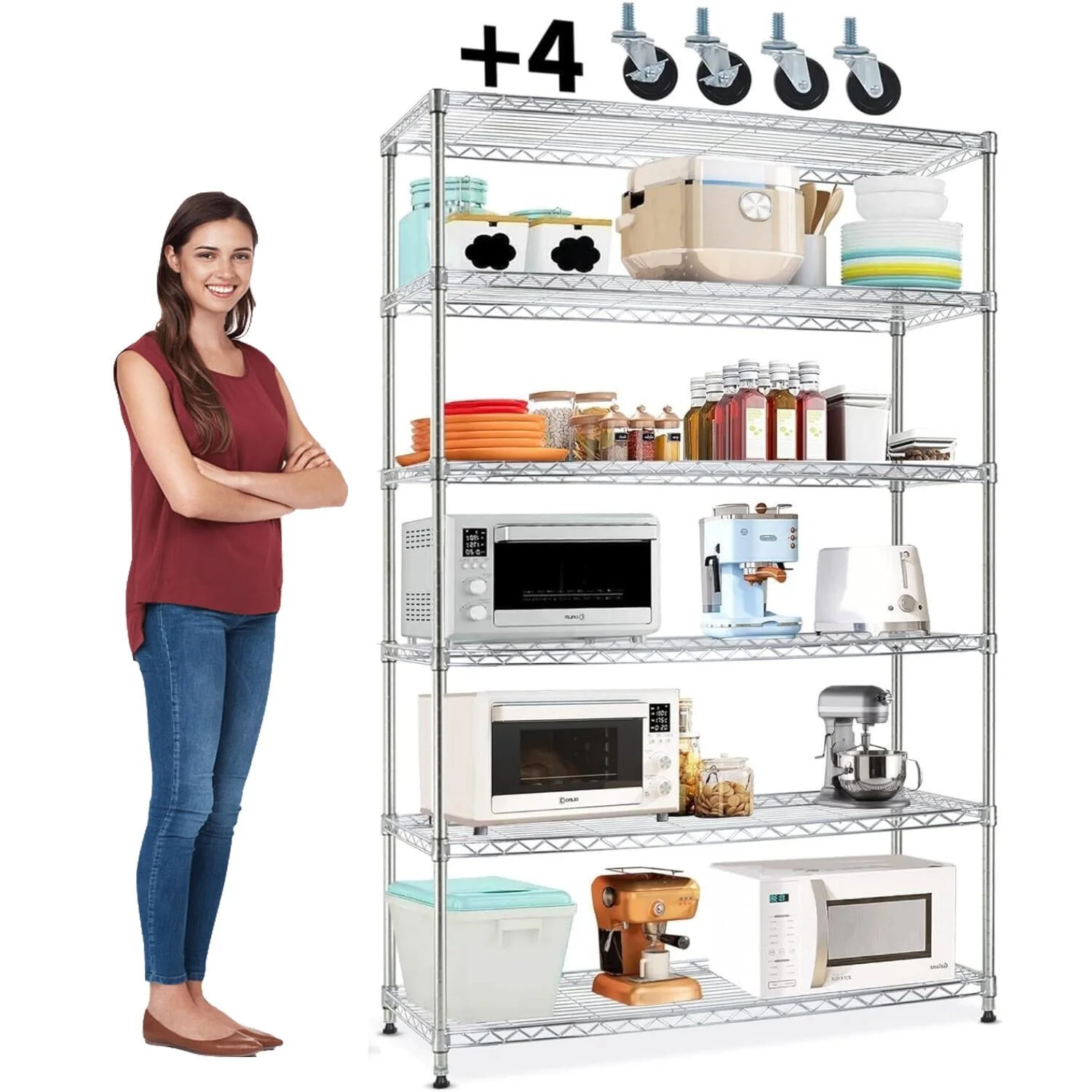XF XINFENG 6 Tier Storage Shelves Adjustable Wire Shelving Heavy Duty Metal Shelves with Wheels 2100 lbs Capacity,Black - Image 9