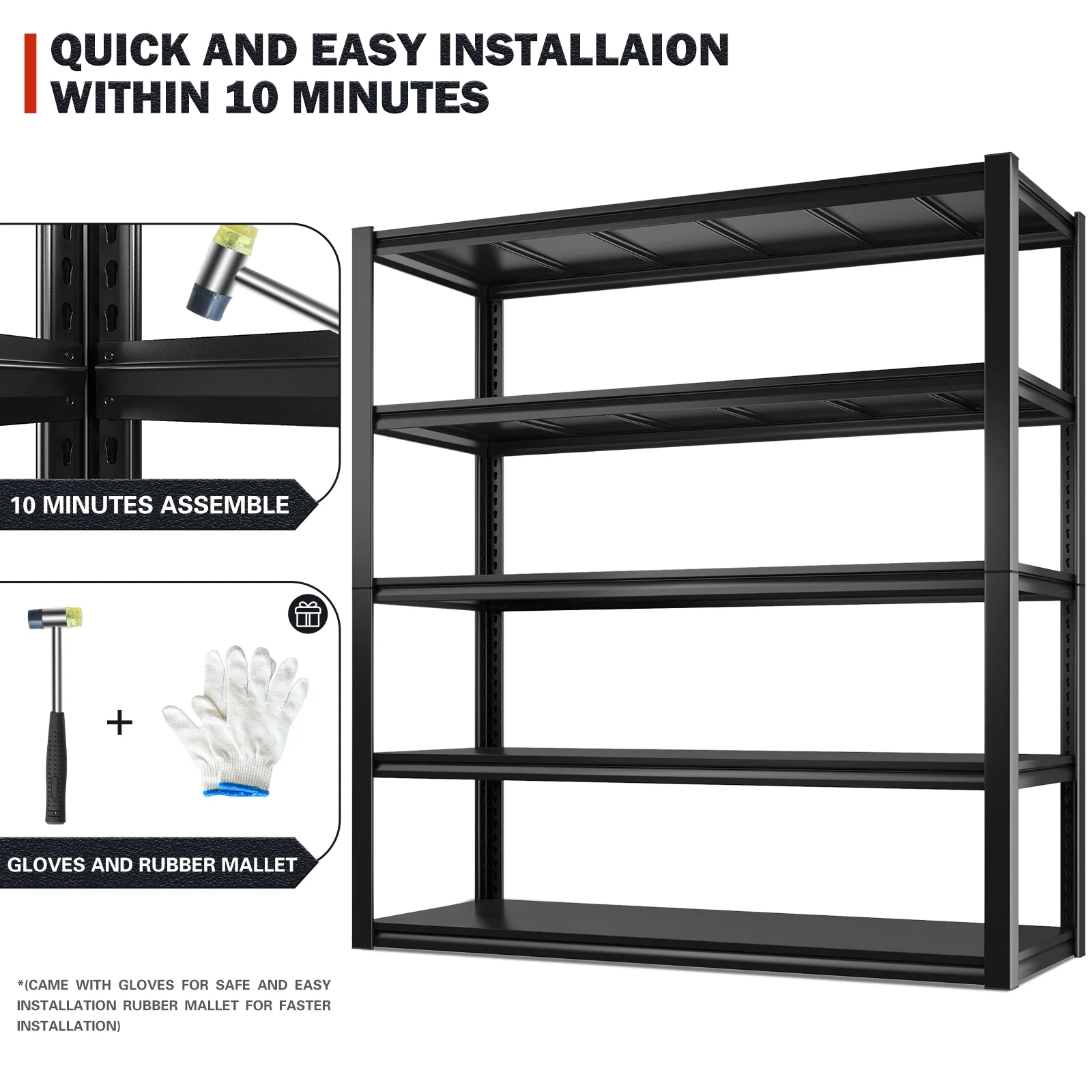 REIBII 48.2"W Garage Shelving Heavy Duty 3000LBS Storage Shelves Adjustable 5 Tier Metal Shelving,48.2''L X 24.5''W X 72''H - Image 18
