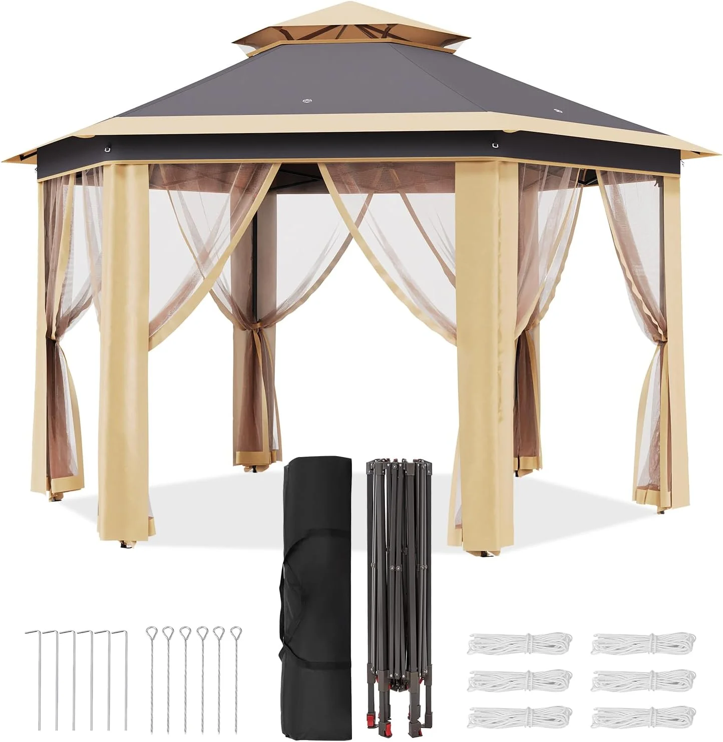 Pop Up Gazebo 13x13ft, Hexagonal Outdoor Canopy Shelter, Instant Patio Gazebo Tent with Mesh Netting and Strong Steel Frame for Patio Backyard Garden Wedding Party - Image 10