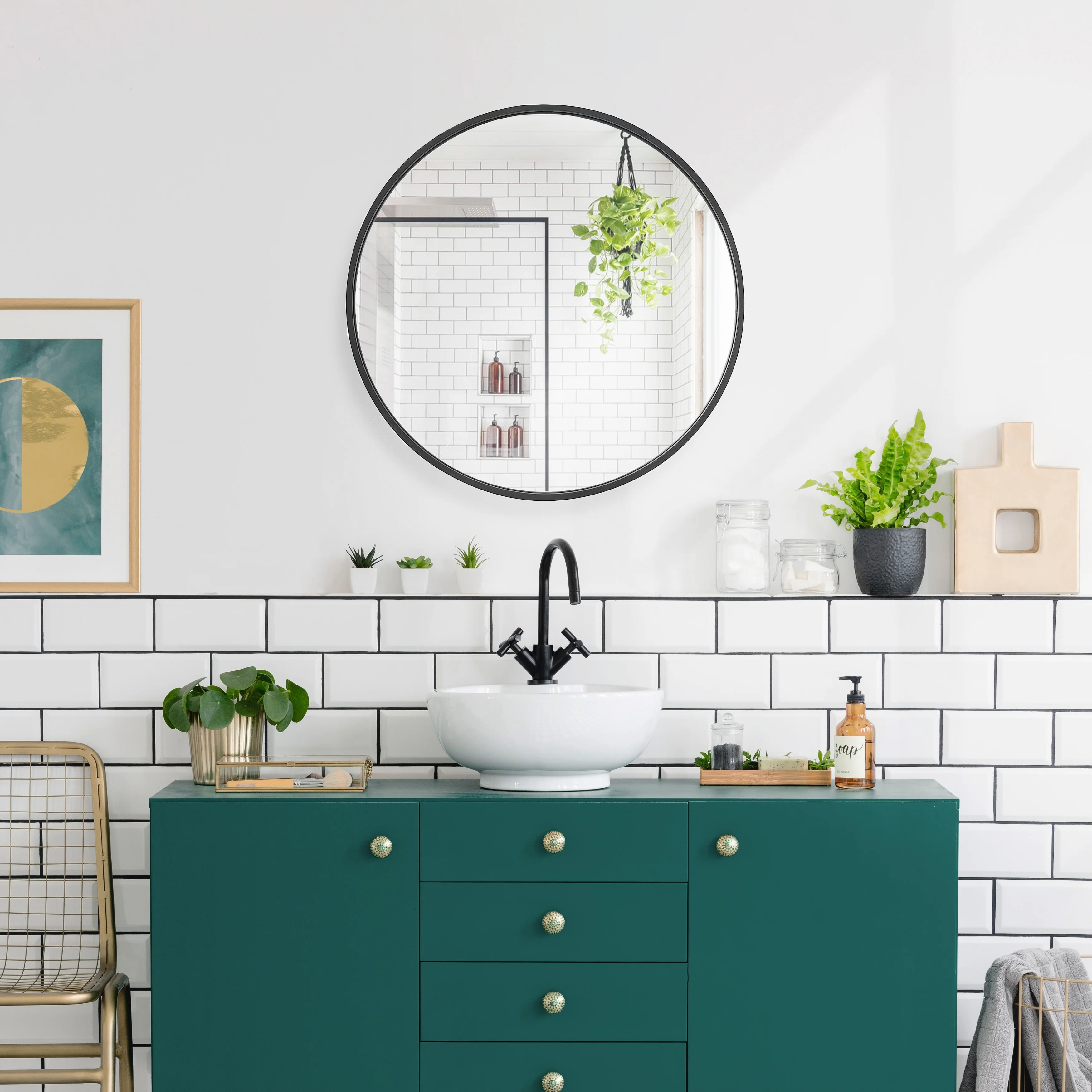 Modern Round Aluminum Wall Mirror, Decorative Circular Metal Frame Mirror for Living Room, Bedroom and Entryway - Image 3