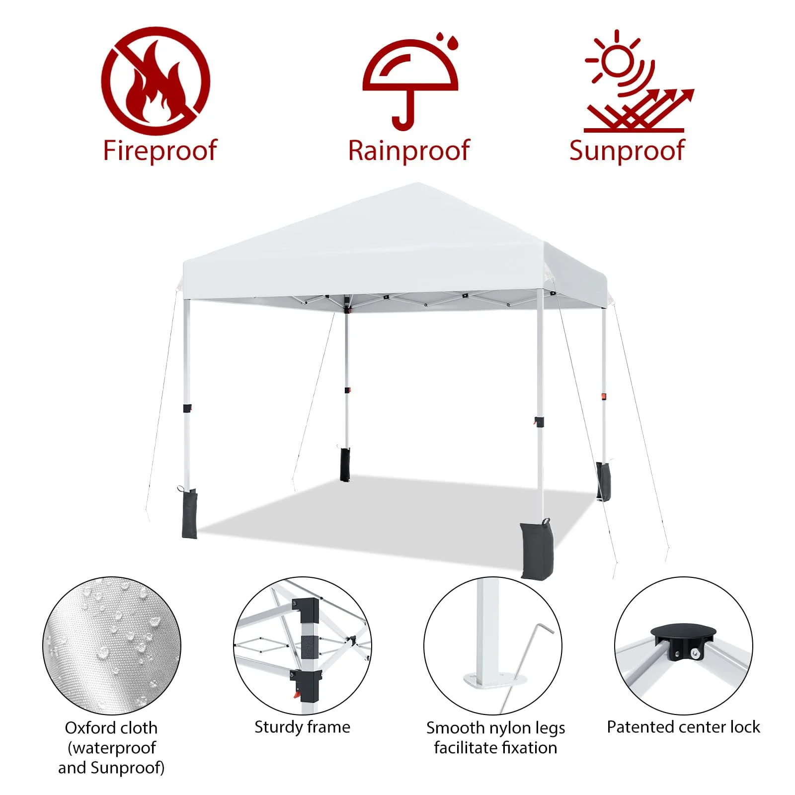 Luku 10x10ft Instant Pop-Up Canopy Tent with Patented Center Lock System, Portable Wheeled Carry Bag, Adjustable Height Straight Legs for Outdoor, Garden, Market, Patio, Yard - Image 4