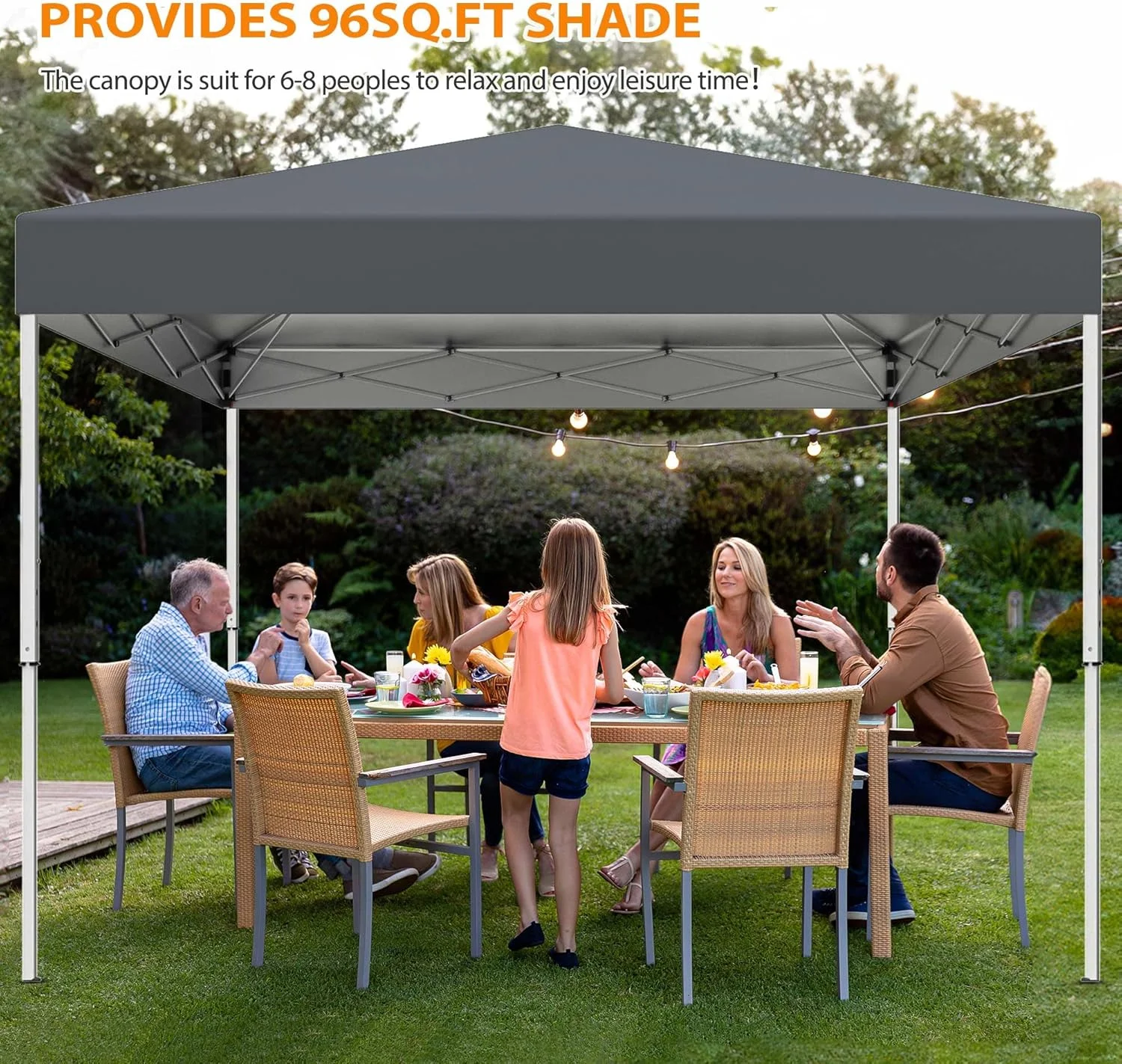 10 X 10ft Pop Up Canopy Tent Easy Set up Outdoor Instant Straight Legs Portable Gazebo Shelter with Wheeled Bag for Camp Beach Patio and Garden (Grey) - Image 2