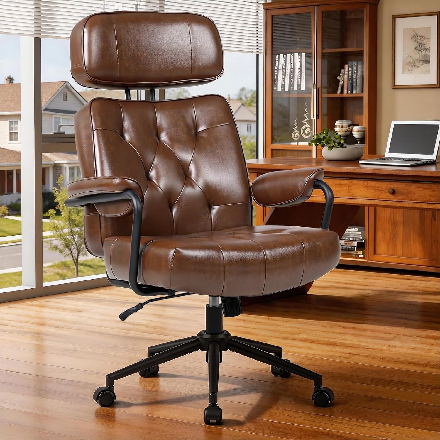 Executive Office Chair Ergonomic, Leather Desk Chair, Comfy High Back, Black - Image 5