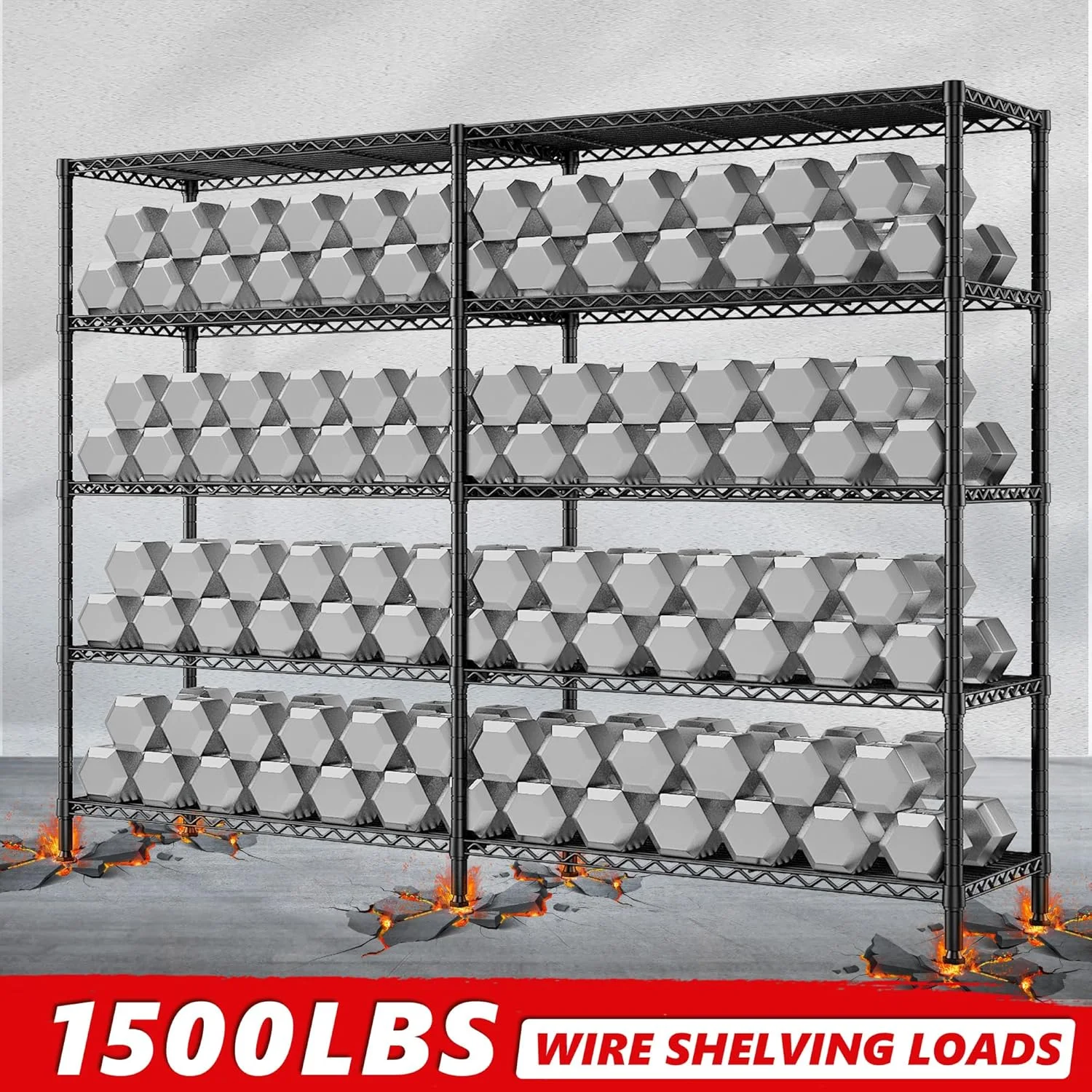 Legooin 72"H Extra-wide Metal Shelves 60"W Storage Rack for Pantry Office Garage Capacity 1500LBS Adjustable Corner Shelving Unit, Black - Image 7