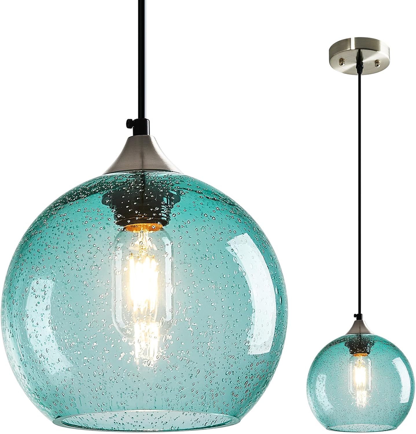 Amber Pendant Lights Kitchen Island 3 Pack, 5.9 in Seeded Glass Globe - Image 18