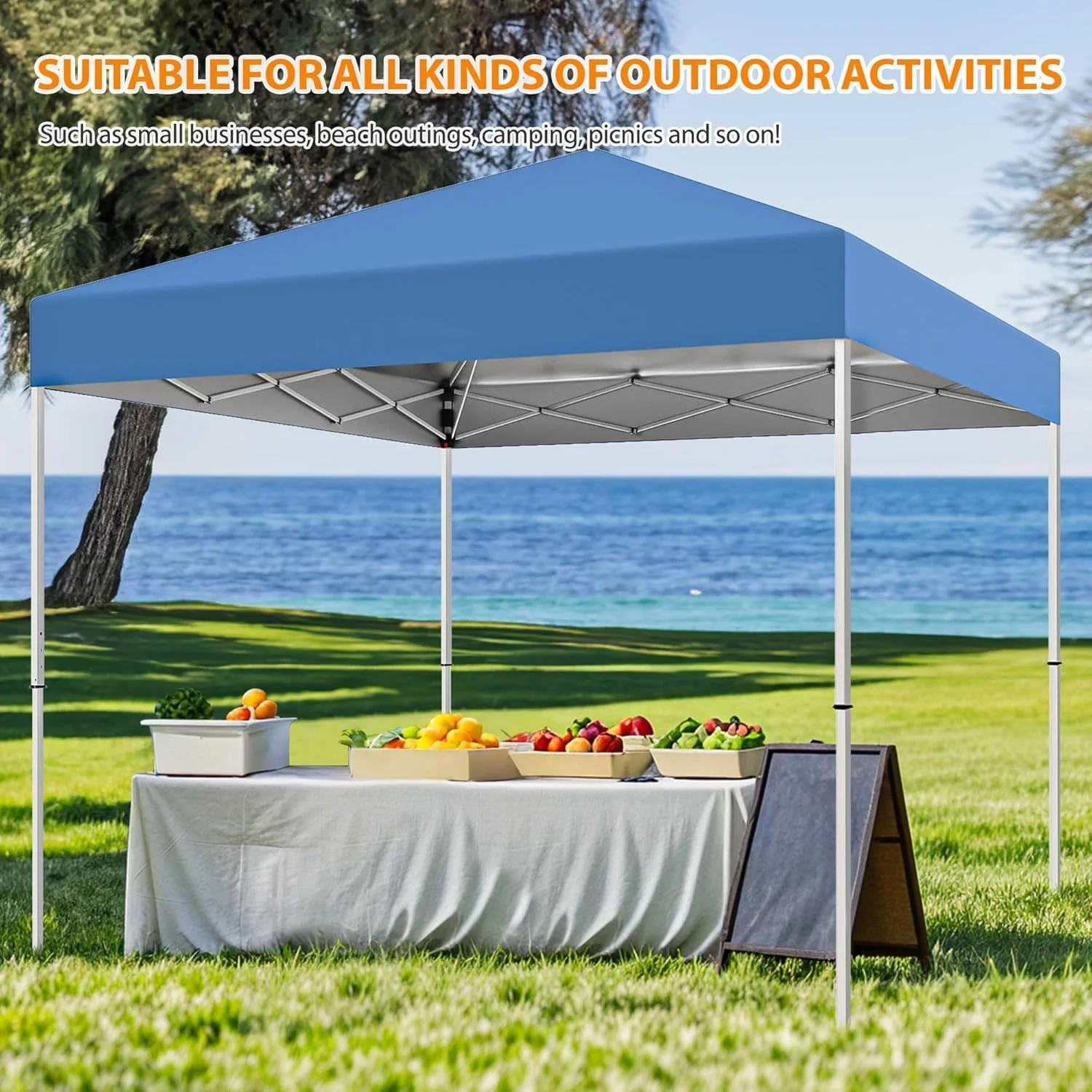 Puppys 10 X 10ft Pop Up Canopy Tent Easy Set up Outdoor Instant Straight Legs Portable Gazebo Shelter with Wheeled Bag for Camp Beach Patio and Garden (Blue) - Image 10