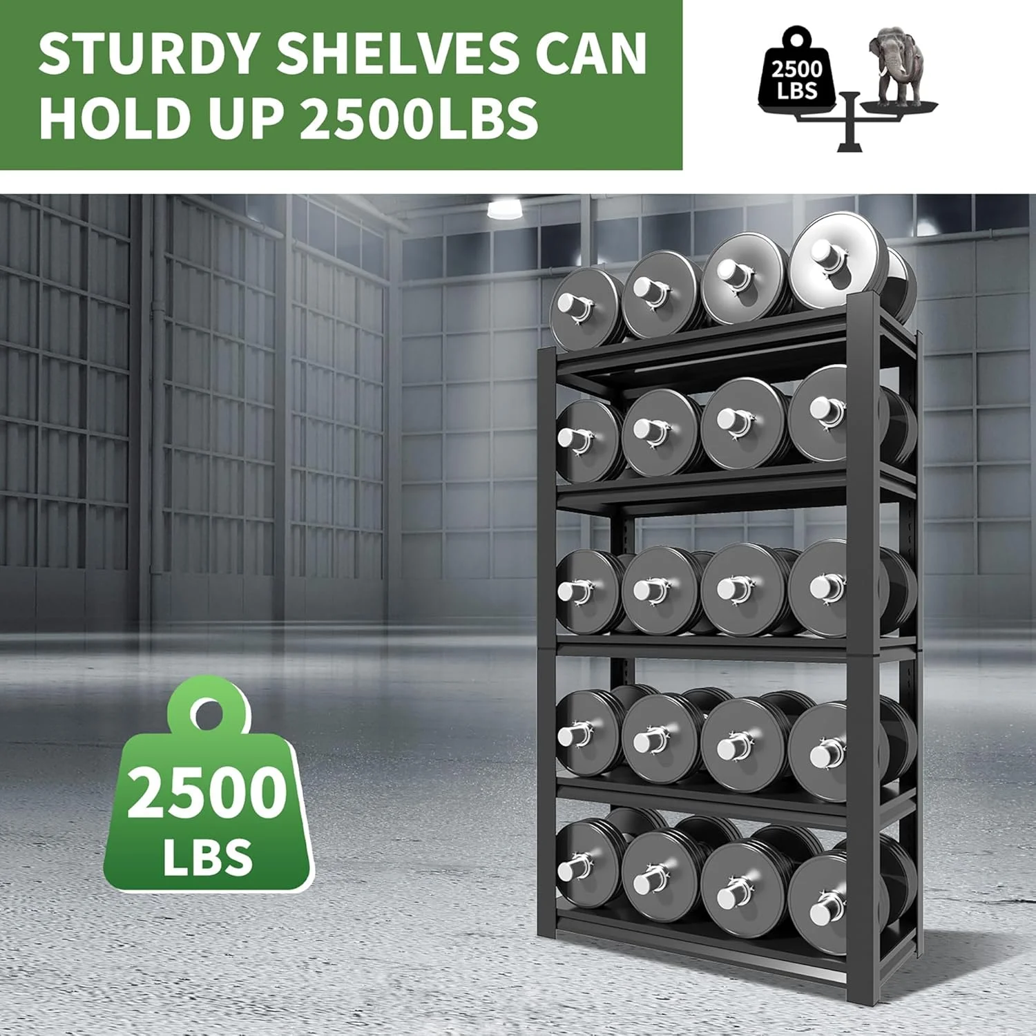 Garage Shelving, Garage Storage Shelves, 2500 LBS Heavy Duty Adjustable Metal Garage Shelves, Easy Assembly, Shelves for Garage Storage, Warehouse, Basement, Black - Image 8