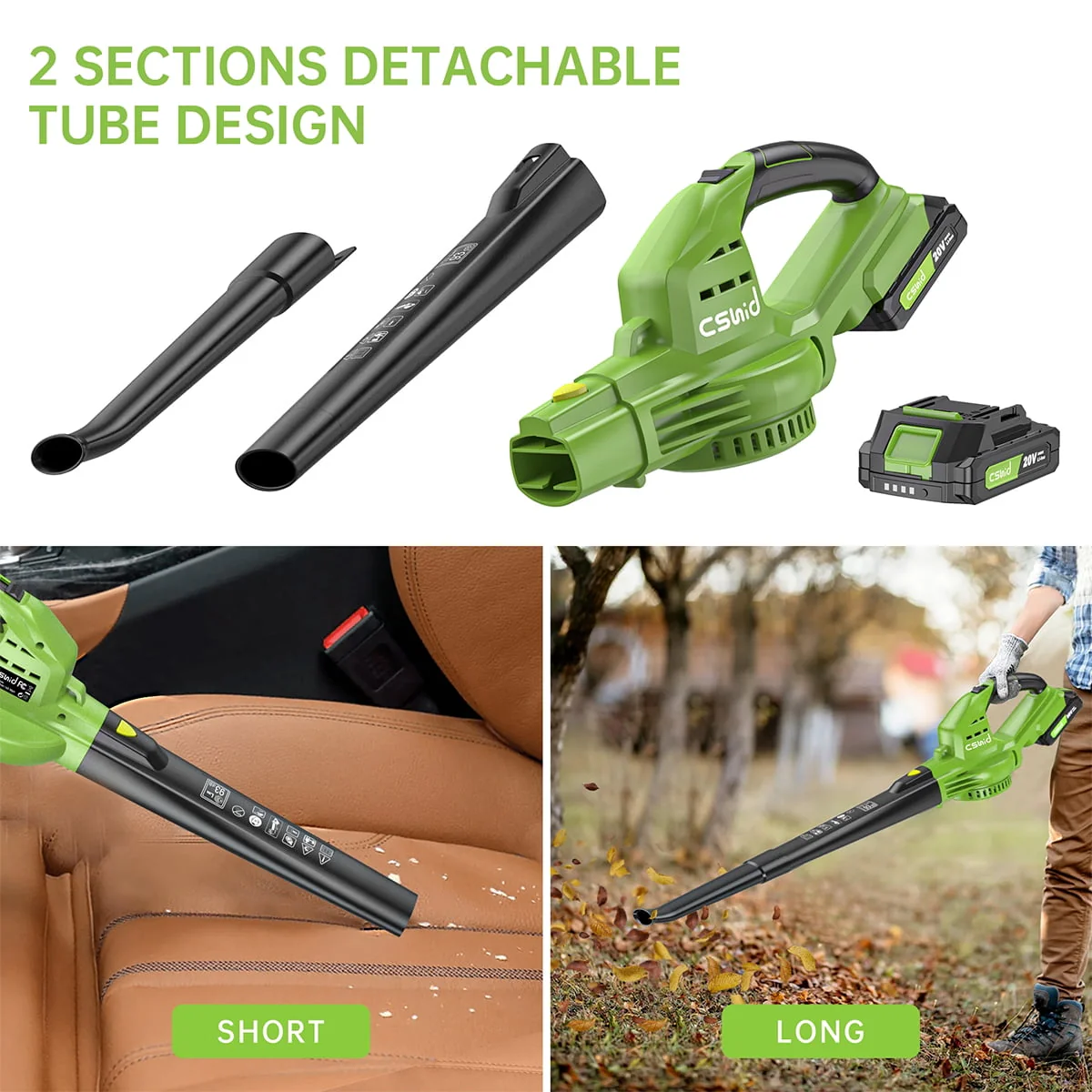 Leaf Blower, 20V Cordless Leaf Blower with 2 X 2.0 Ah Battery & Charger, Electric Leaf Blower for Lawn Care, 2 Speed Mode, 320CFM 165MPH Battery Powered Leaf Blower for Patio, Garden Cleaning - Image 4