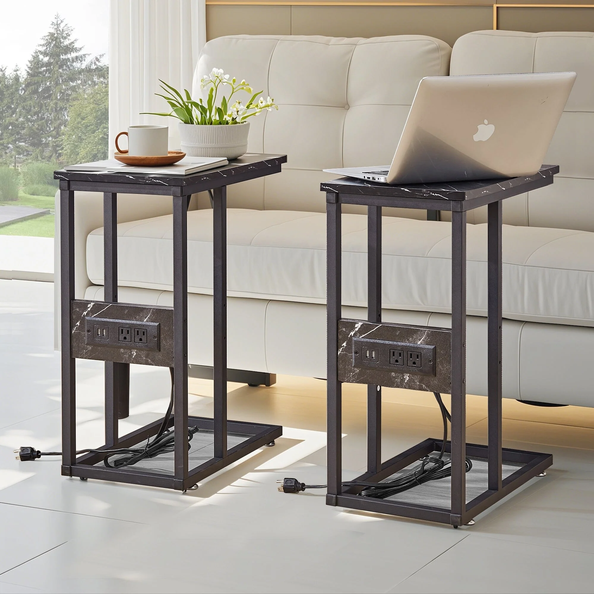 Set of 2 C-Shaped Sofa Side Tables, Small End Tables for Living Room, Bedside and TV Tray - Image 19
