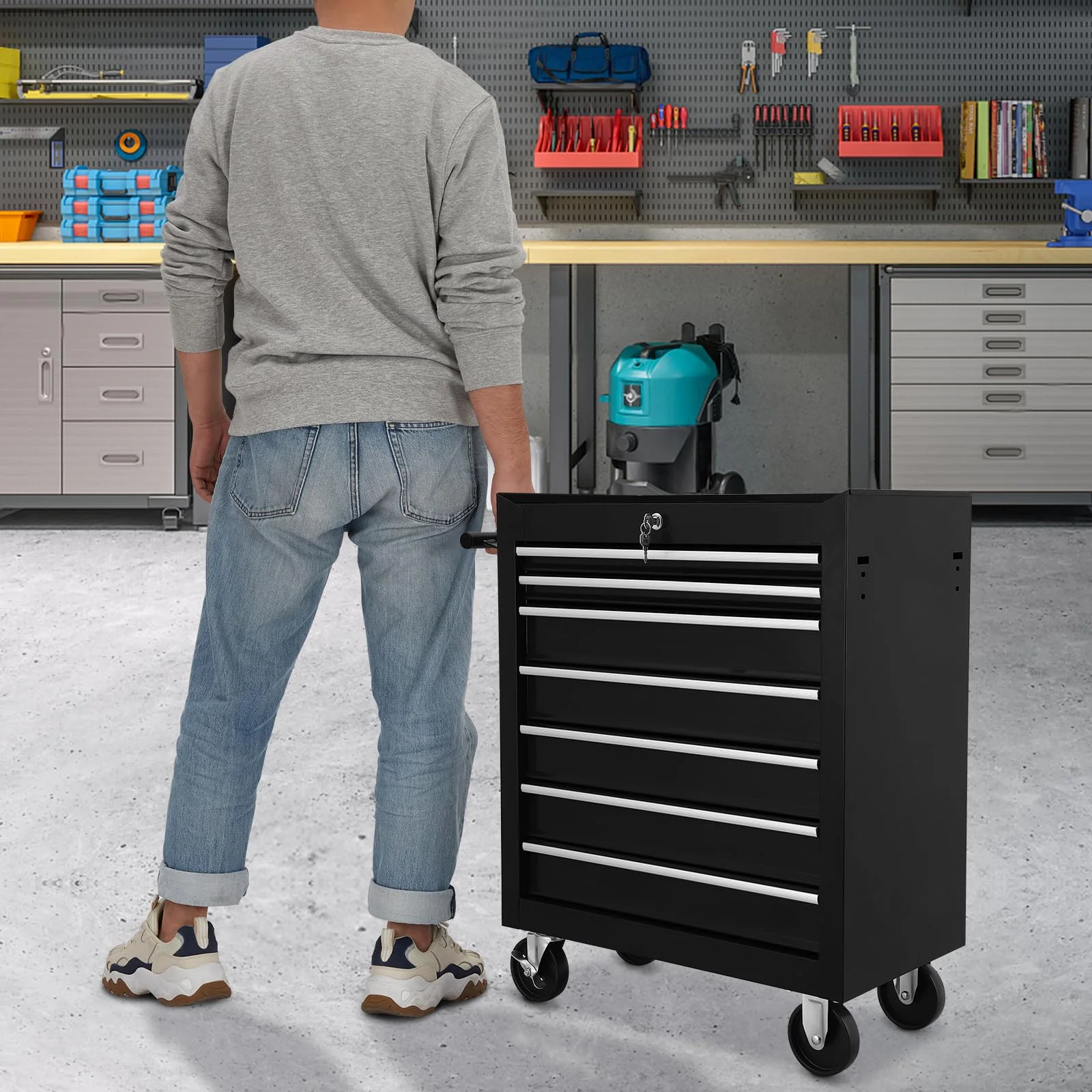 Pinypikaka 7 Drawer Rolling Tool Chest on Wheels, Lockable Tool Box, Removable Storage Case for Garage, Workshop and Craftsmen - Image 7