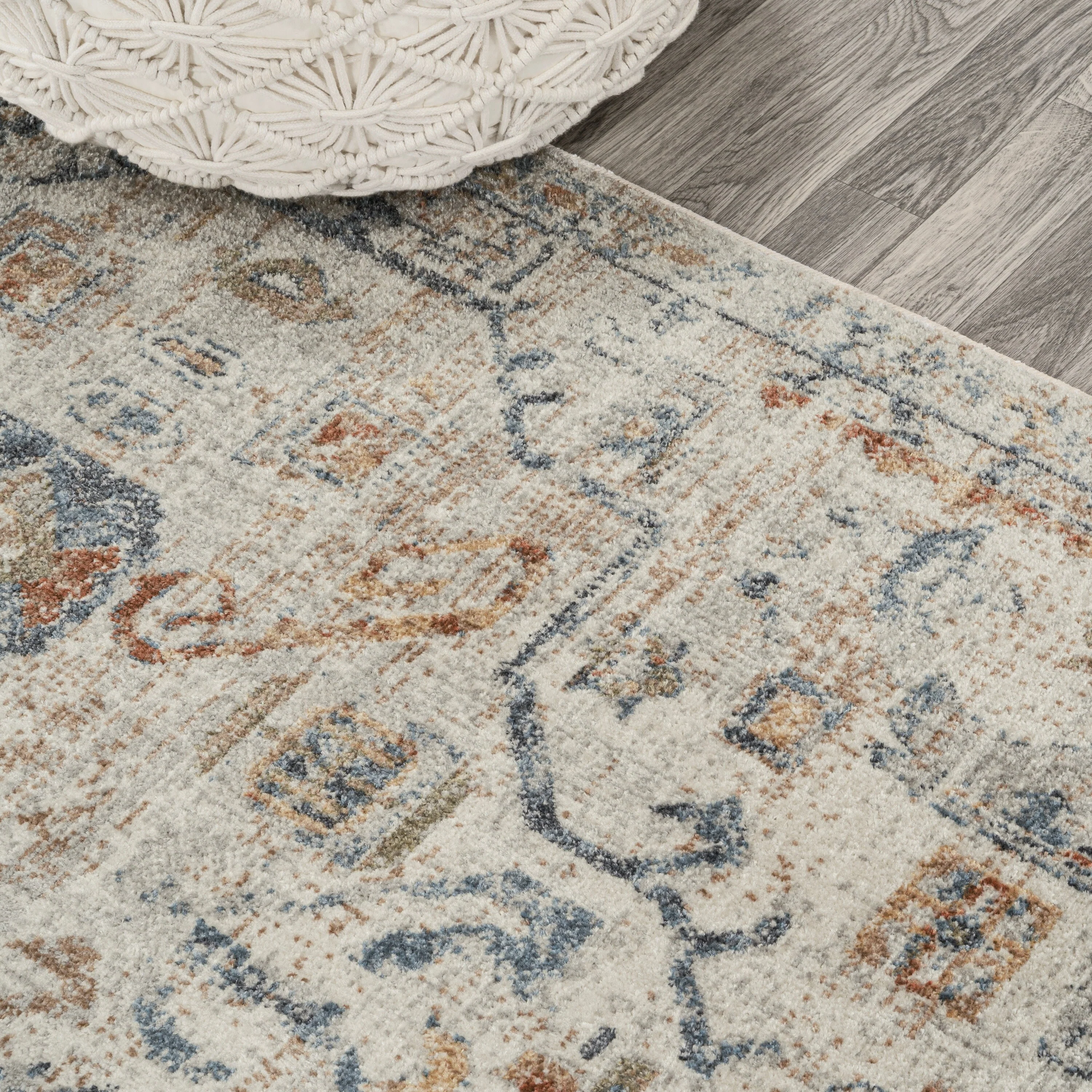 Bohemian Medallion Low-Pile Machine-Washable Area Rug, Cream and Terra - Image 49