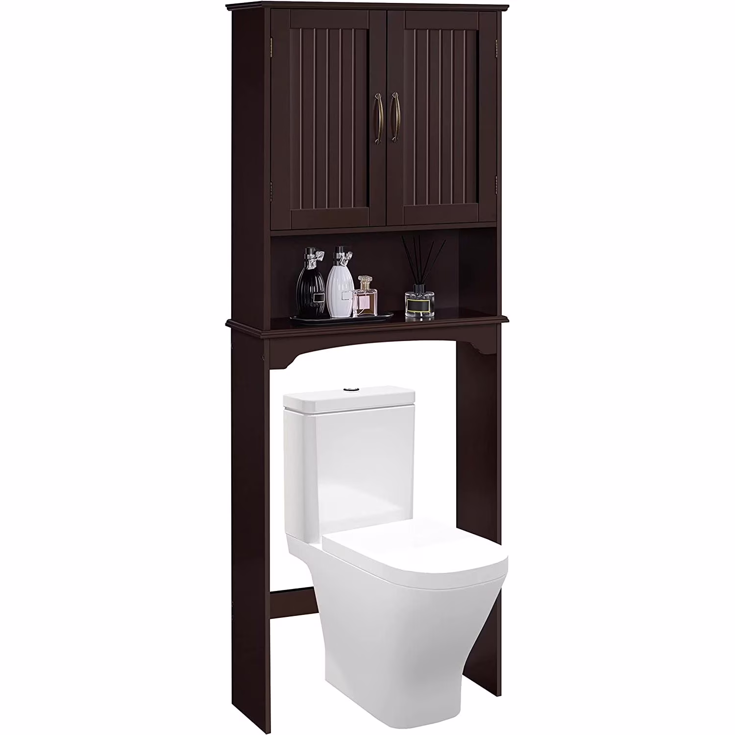 Bilot Over The Toilet Storage Cabinet Bathroom Organizer with Adjustable Shelf & Double Doors for Toilet, Home Space-Saving Furniture, L24.5xW9xH66 Inches, Espresso