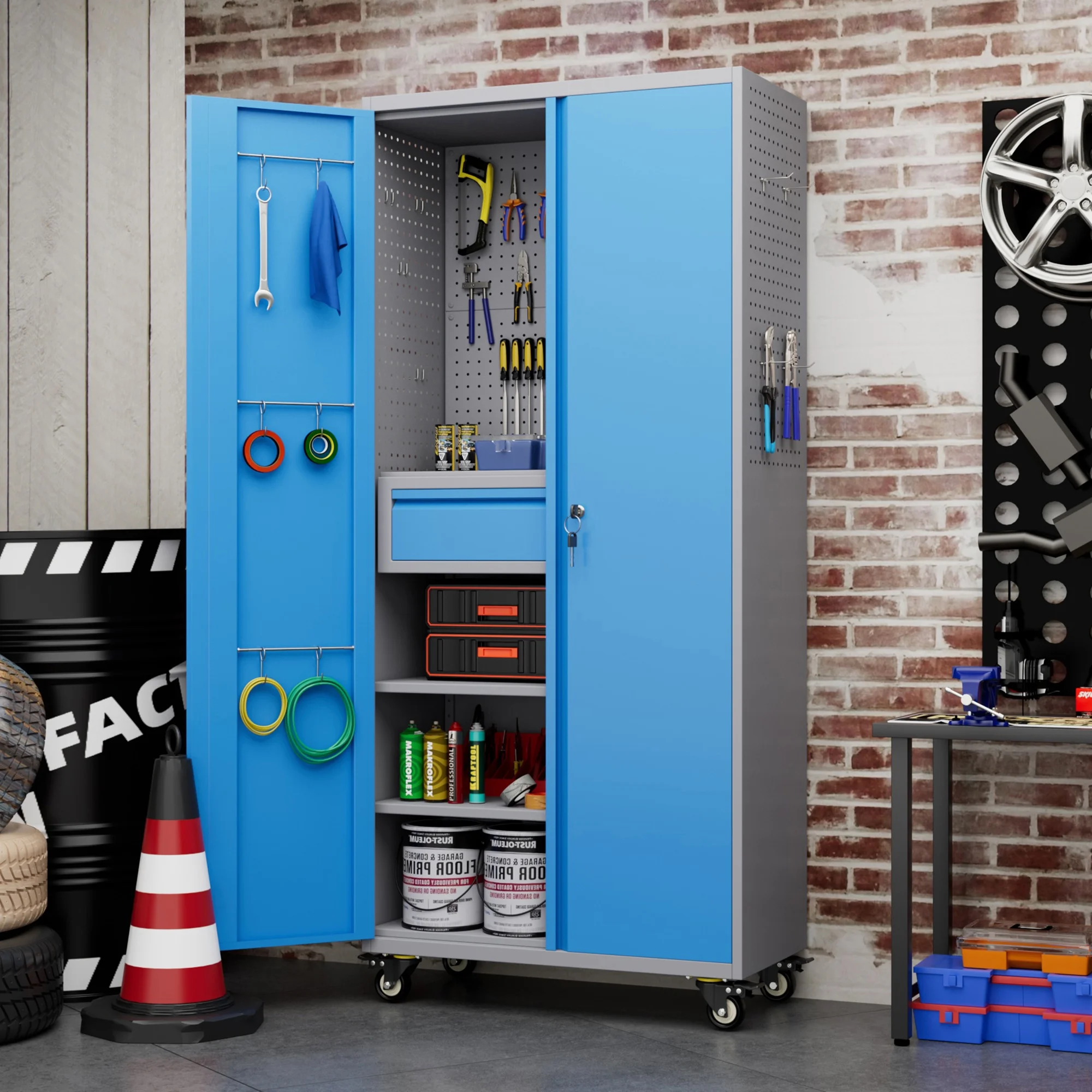 SUPEER 71" Metal Storage Cabinets with Wheels and Pegboards, Industrial Cabinet with 2 Drawers and 2 Adjustable Shelves,, Assembly Required - Image 113