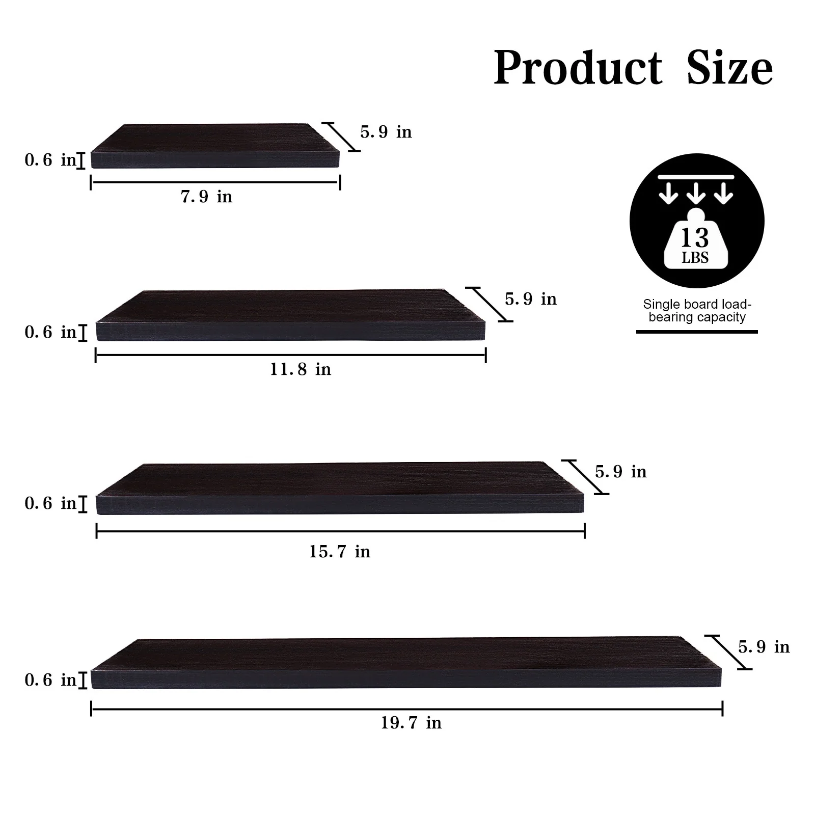 4-Piece Wood Floating Wall Shelves, White and Black Storage Shelf Set for Home Decor - Image 3